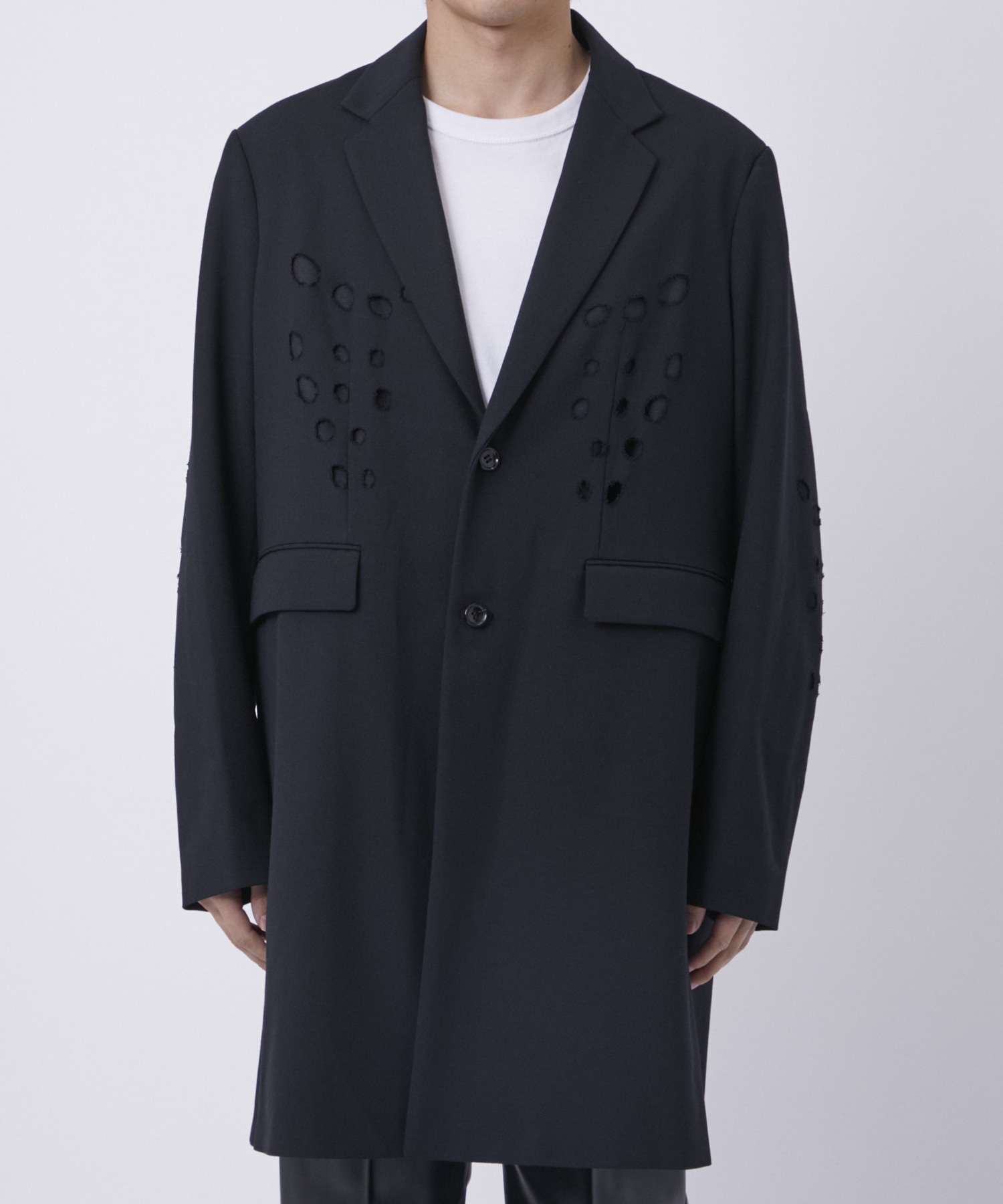 WOVEN CIRCLE BROCKEN LONG JACKET ALMOSTBLACK