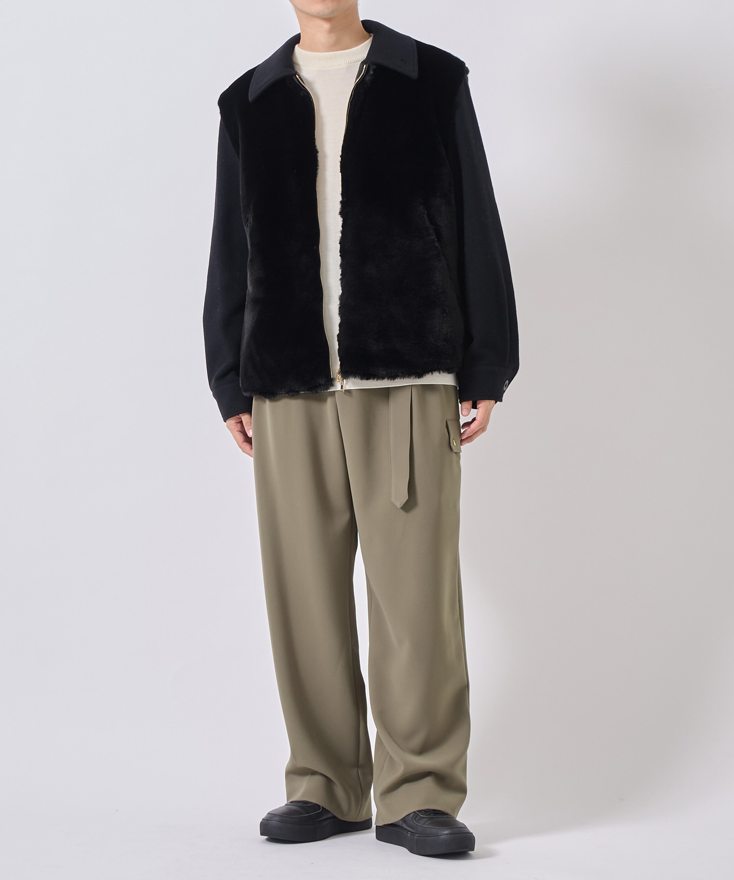 Eco Fur & Melton Half Zip Up Short Coat CULLNI