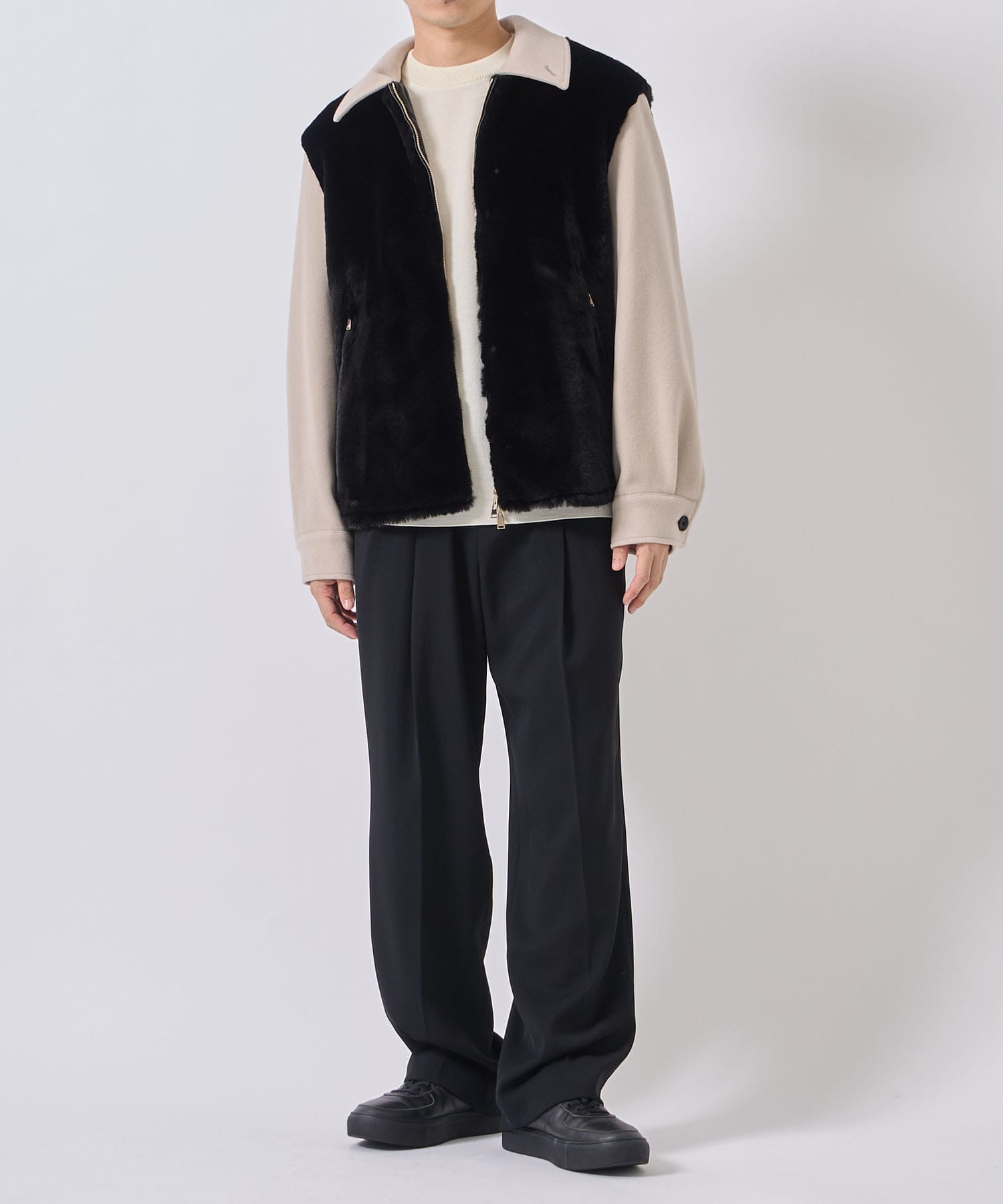 Eco Fur & Melton Half Zip Up Short Coat CULLNI