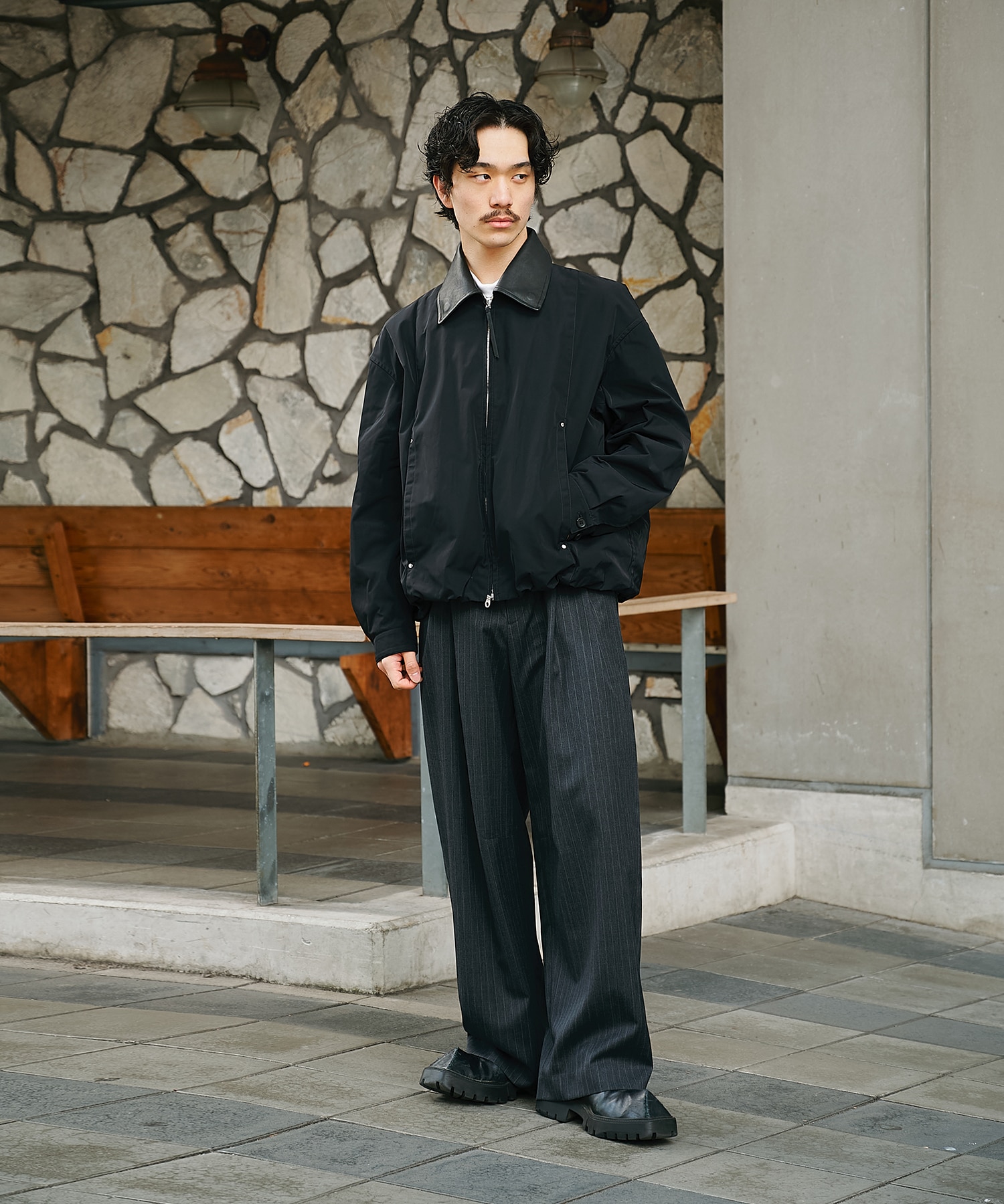 Leather collar Balloon Blouson STUDIOUS