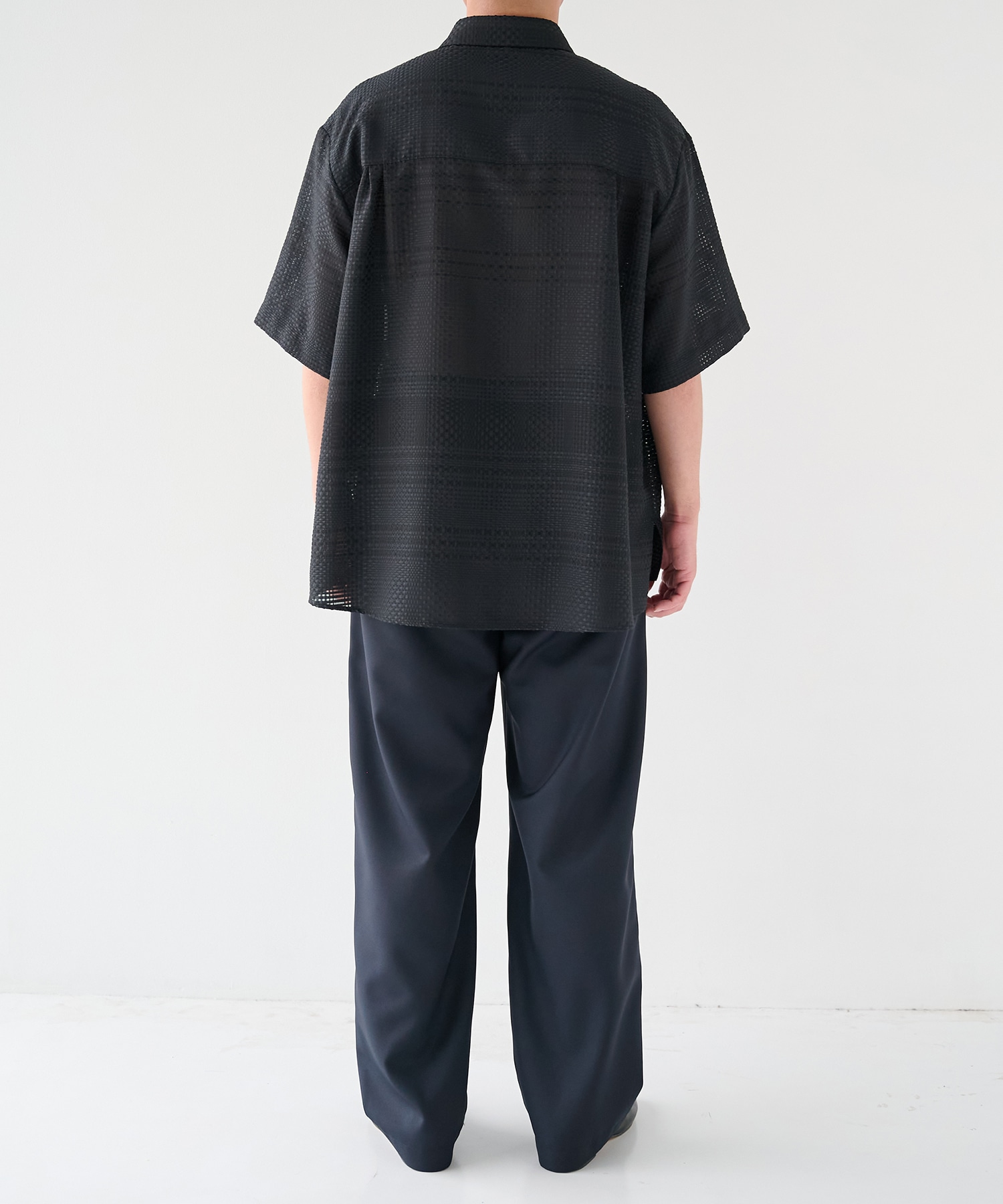Sheer Tile Check Chin Tab Short Sleeve Shirt CULLNI