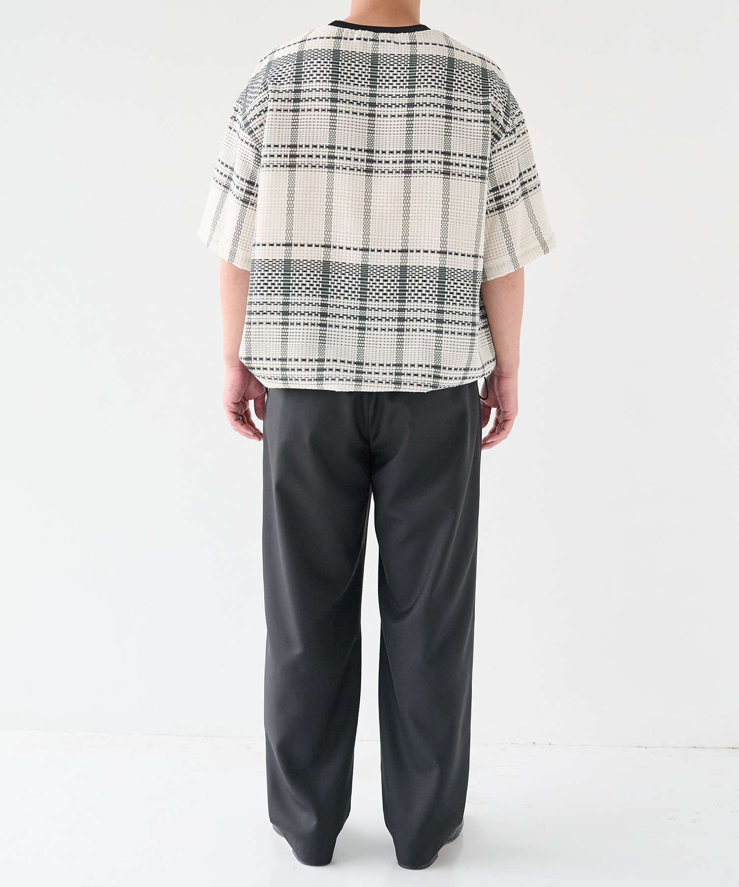 Sheer Tile Check Drawstring Short Sleeve Pullover CULLNI