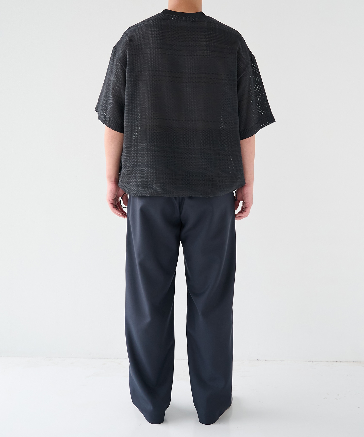 Sheer Tile Check Drawstring Short Sleeve Pullover CULLNI