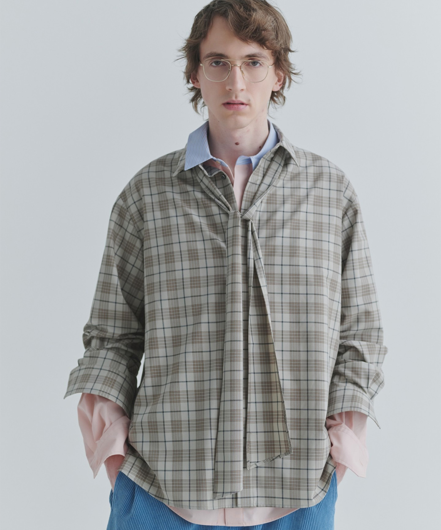 Tartan Check Bow-Tie Long Sleeve Shirt CULLNI