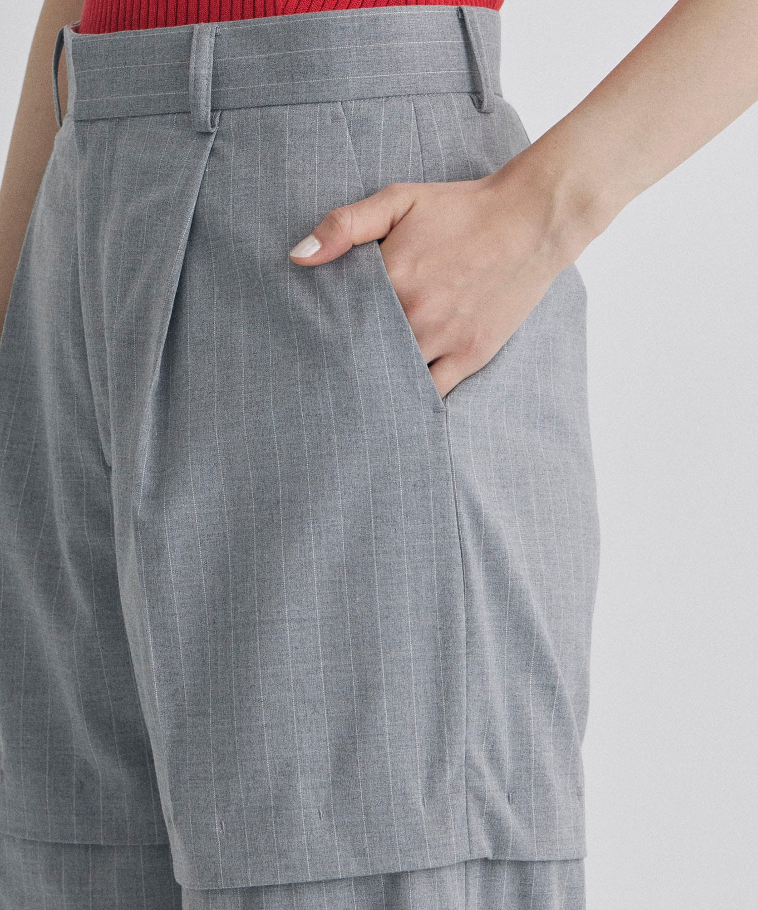 Pinstripe 2way Length Trousers(1 GREY): STUDIOUS: WOMENS 