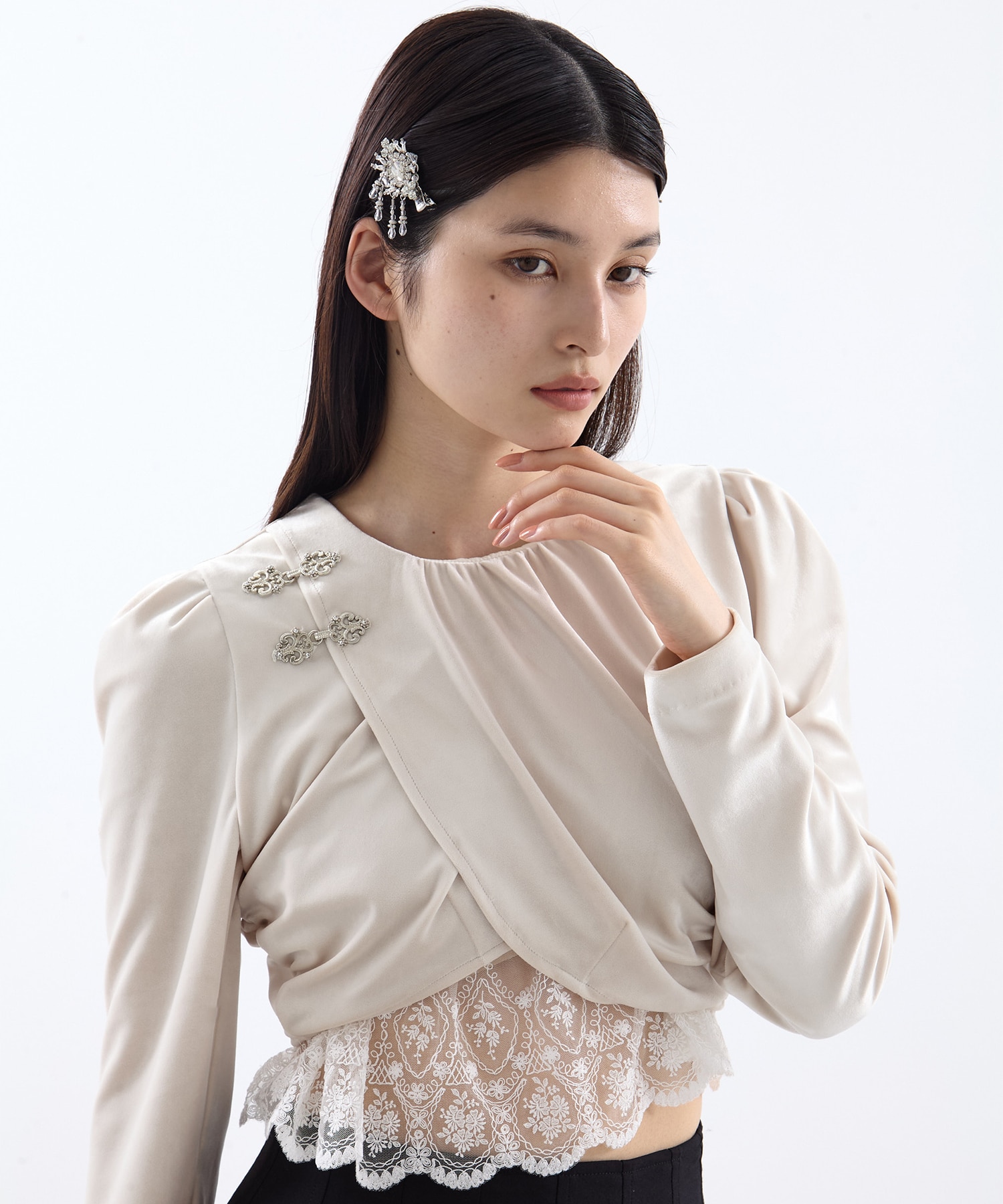 gather neck velour tops tanakadaisuke