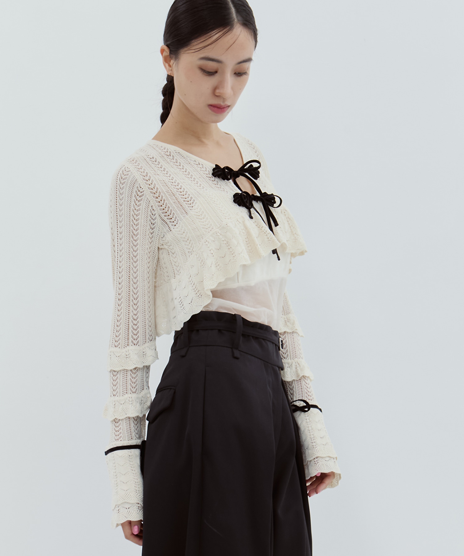 double ribbon knit cardigan tanakadaisuke