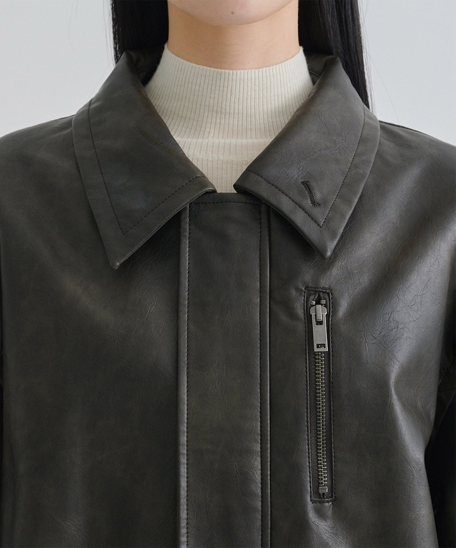 Faux Leather Stand Collar Blouson STUDIOUS