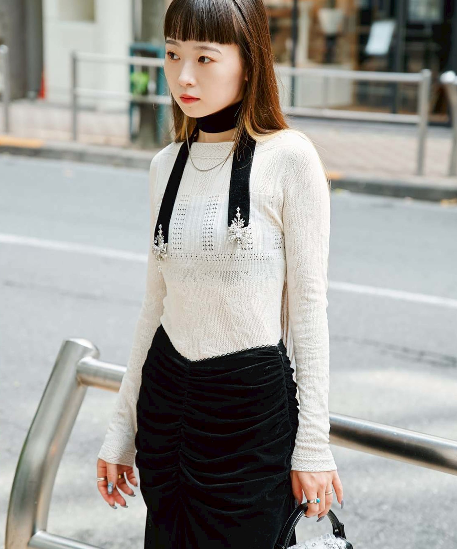 ribbon bijou velvet long ribbon Black tanakadaisuke