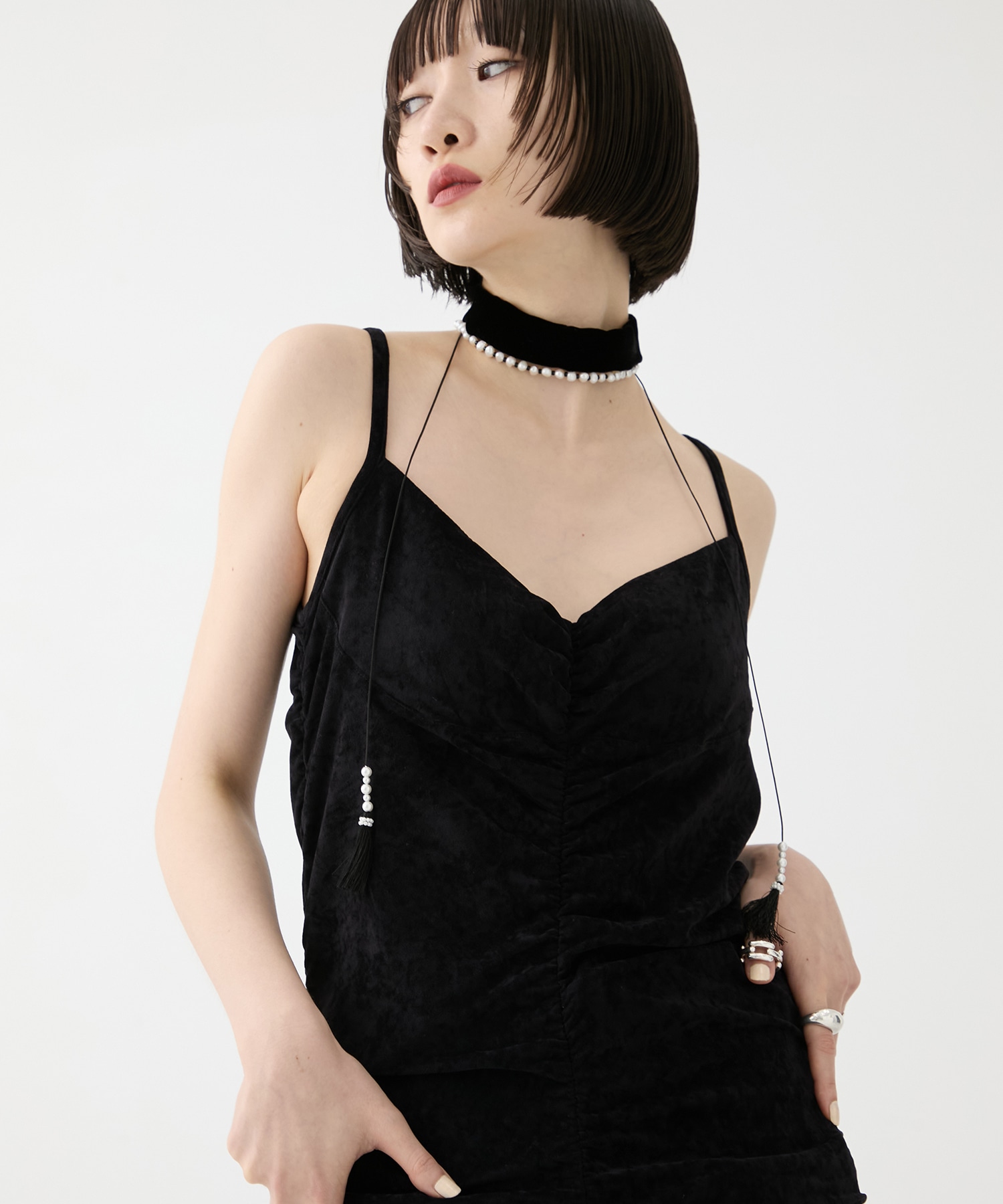 別注 VELOUR SHEER CUT HEM DRESS FETICO