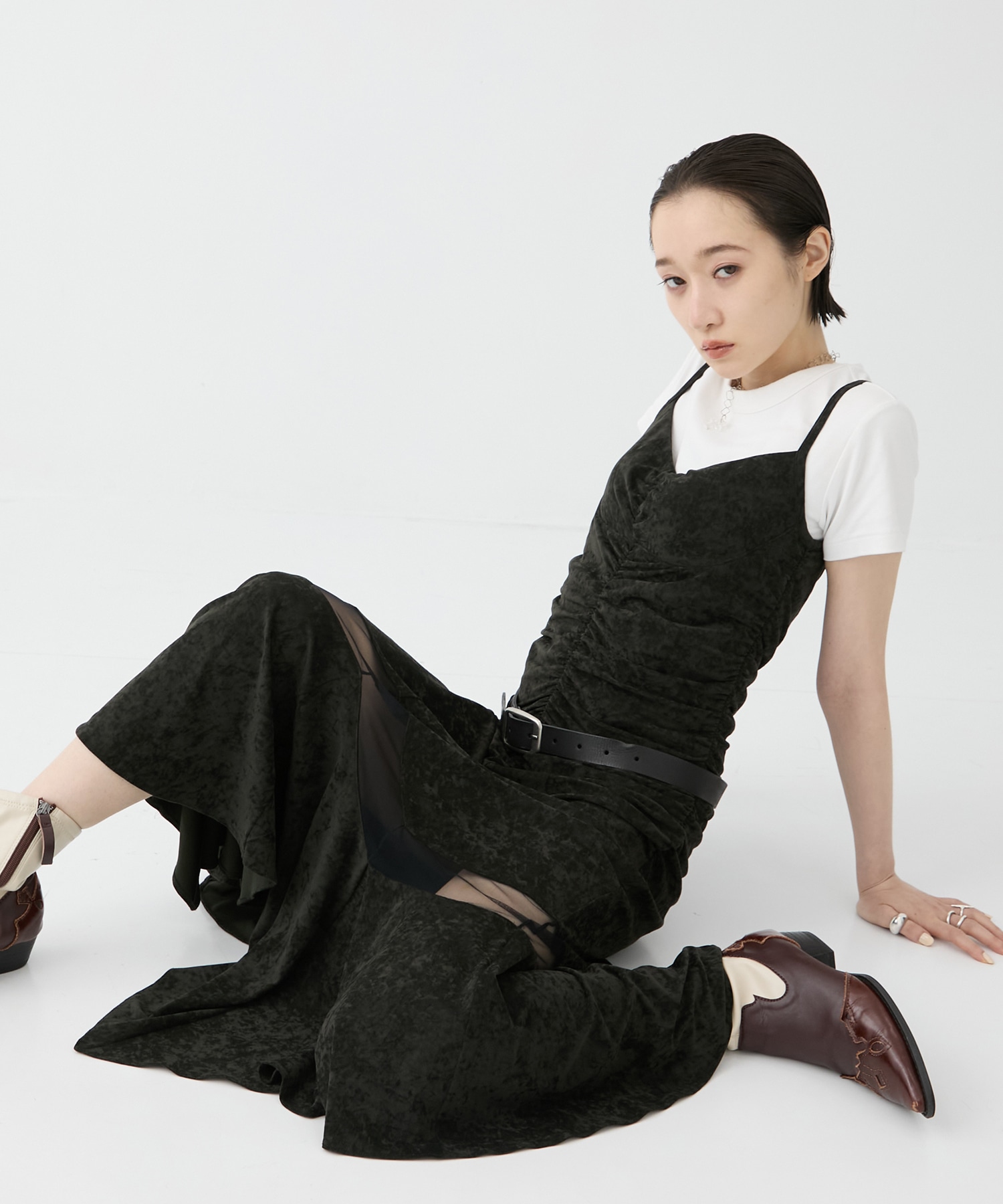 別注 VELOUR SHEER CUT HEM DRESS FETICO