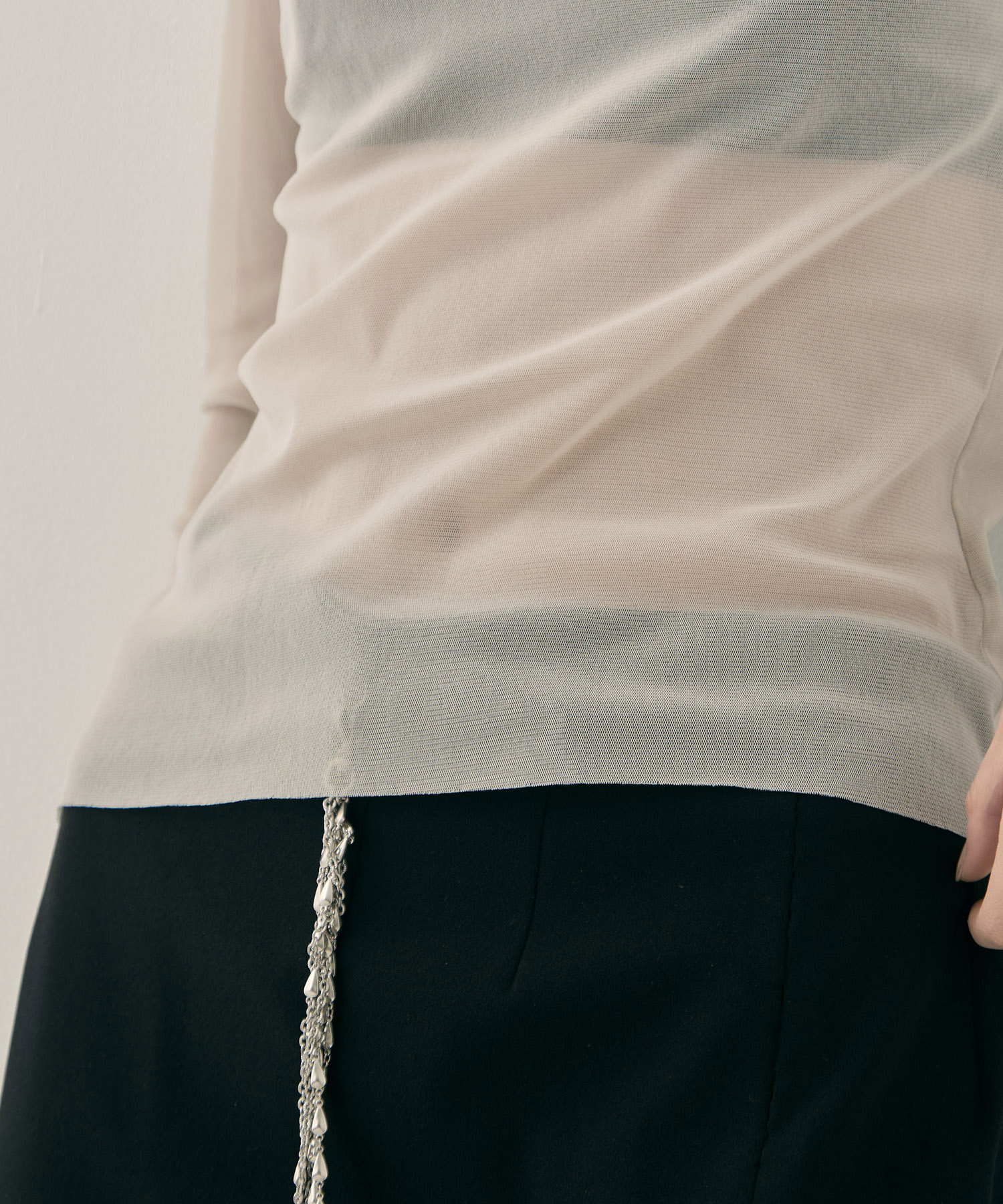 lace up sleeve sheer tops Beige tanakadaisuke