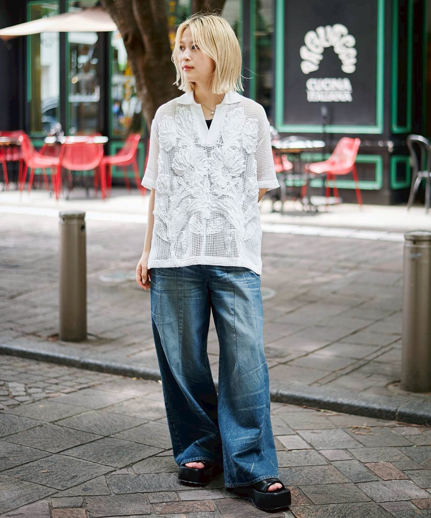MESH EMBROIDERY POLO SHIRT TAAKK