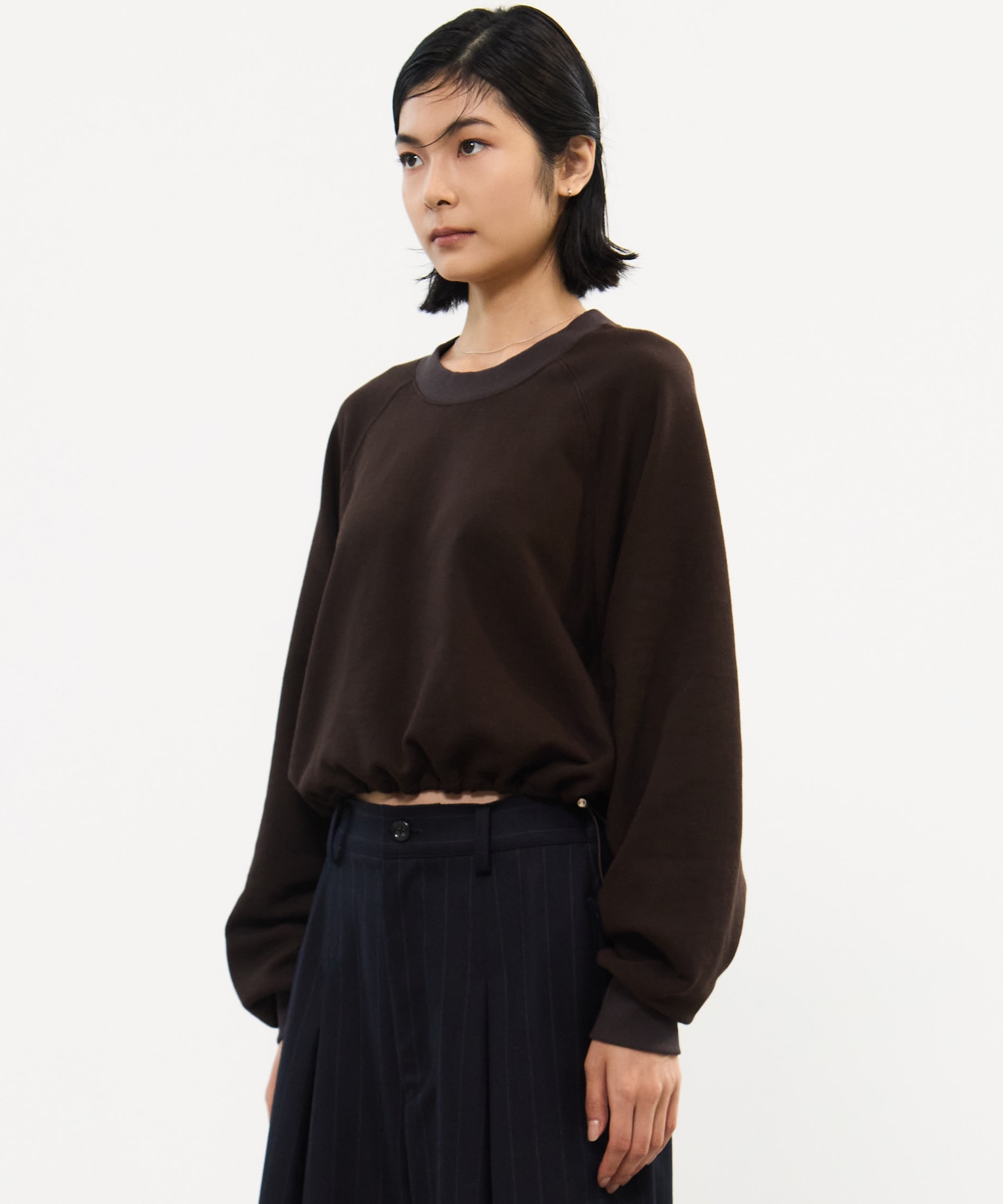 DRAWSTRING GATHER SLEEVE SWEAT SHIRT STUDIOUS