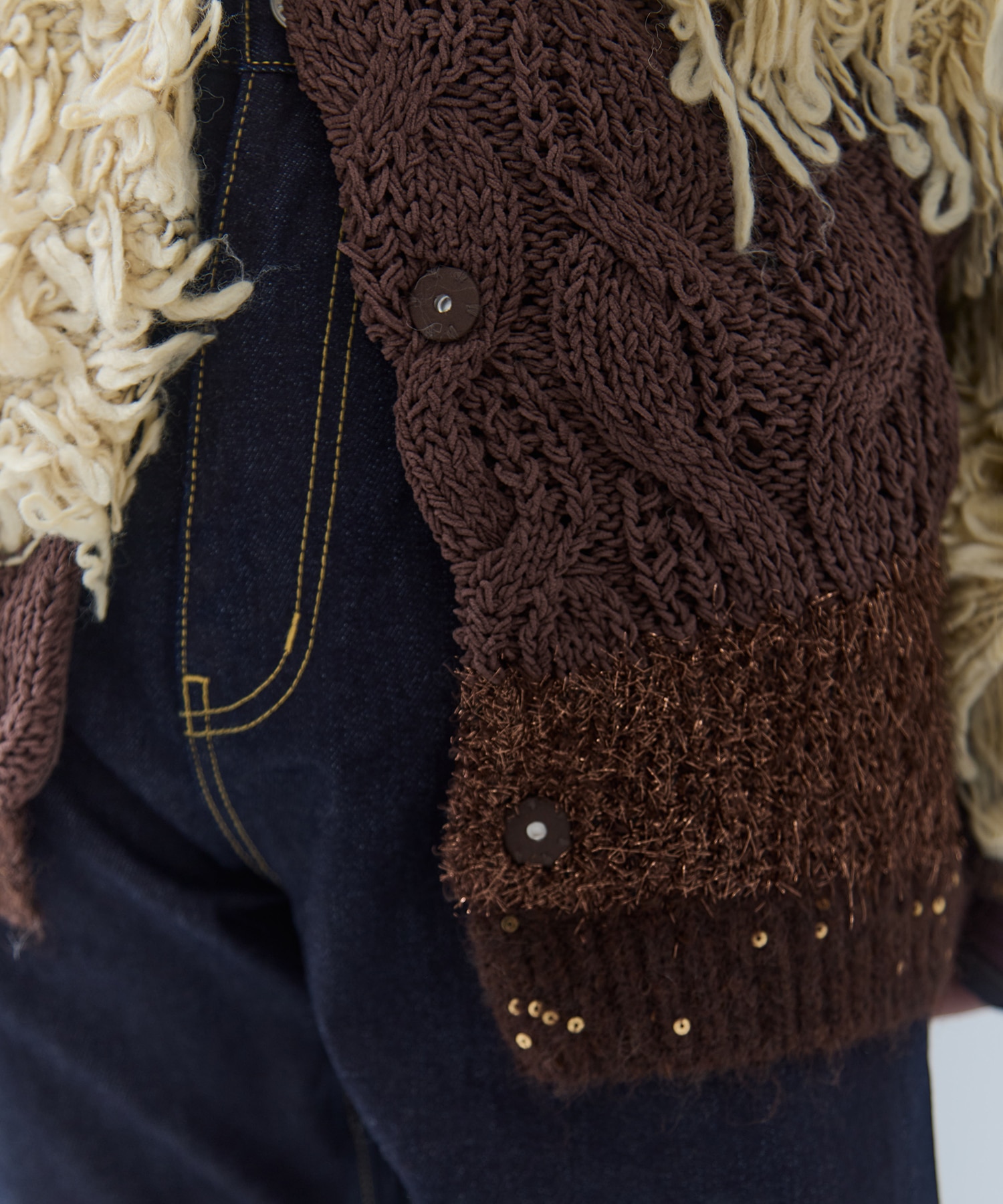 UND MIX YARN PATCHWORK KNIT CARDIGAN AMERI