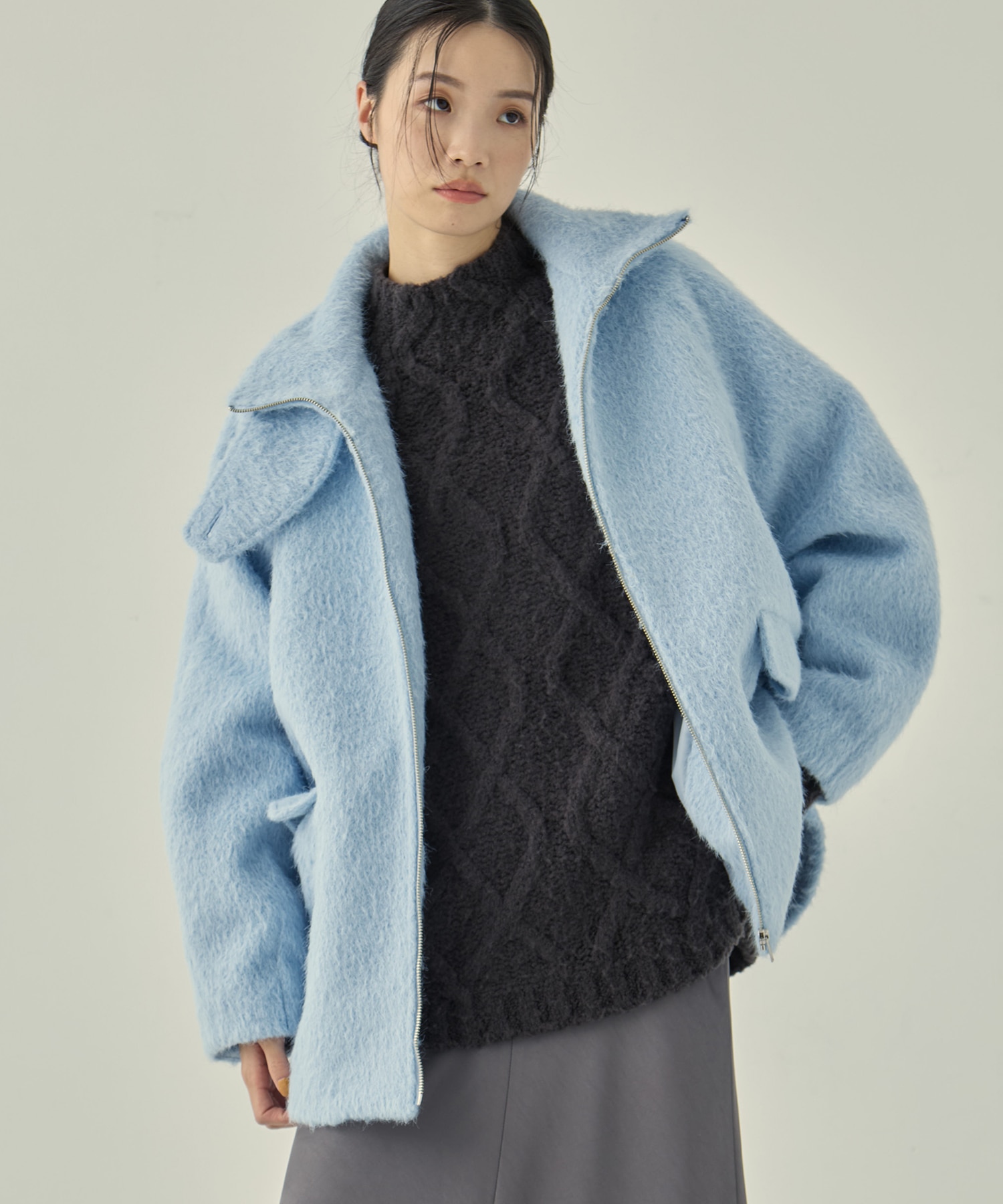 【WEB限定カラー】STAND COLLAR SHAGGY MIDDLE COAT STUDIOUS