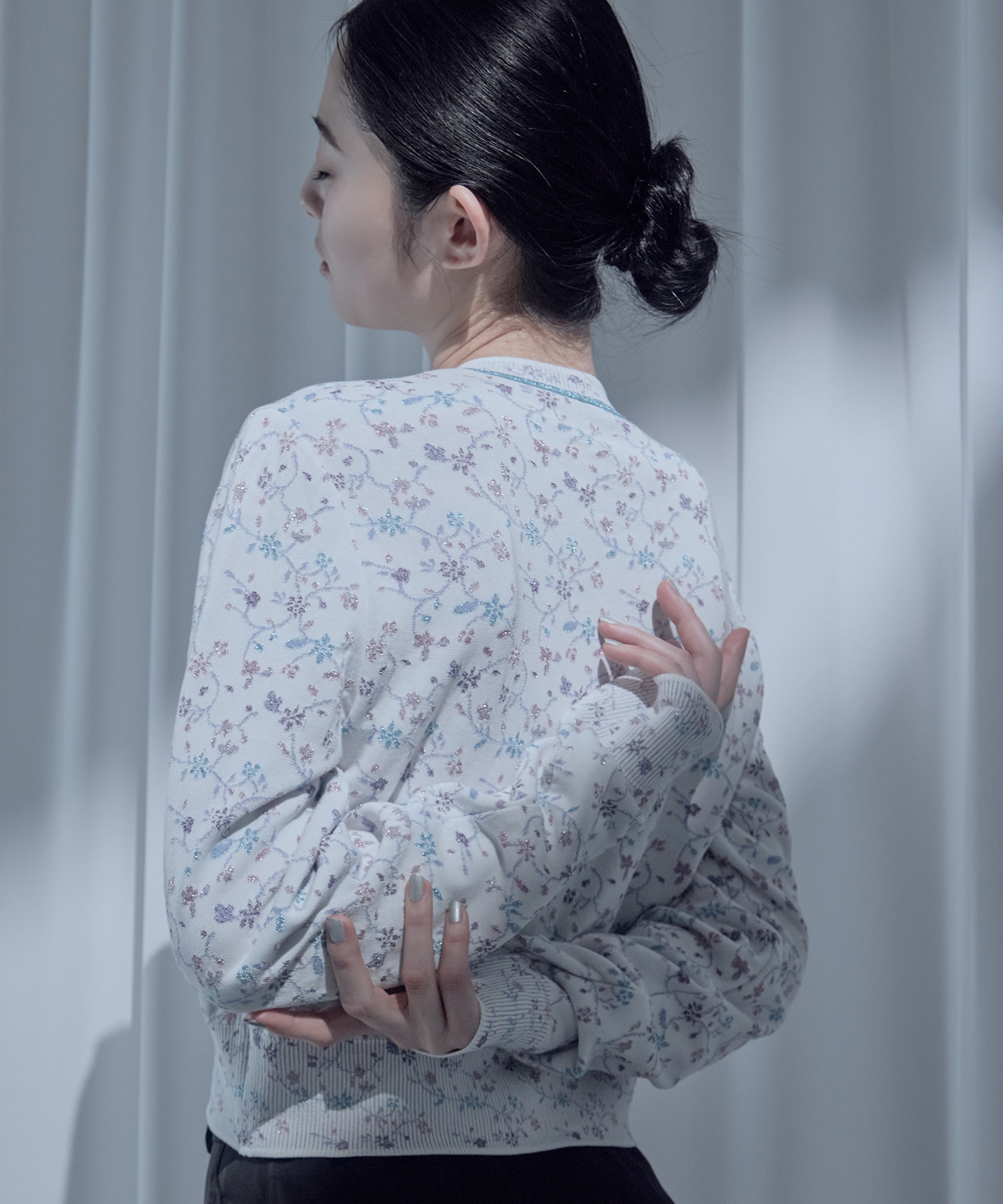 Floral Motif Glitter Knit Cardigan Mame Kurogouchi