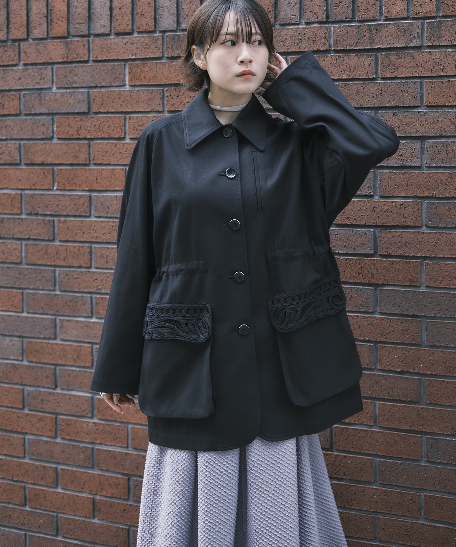 別注Cording Embroidery Detailed Middle Length Jacket Mame Kurogouchi