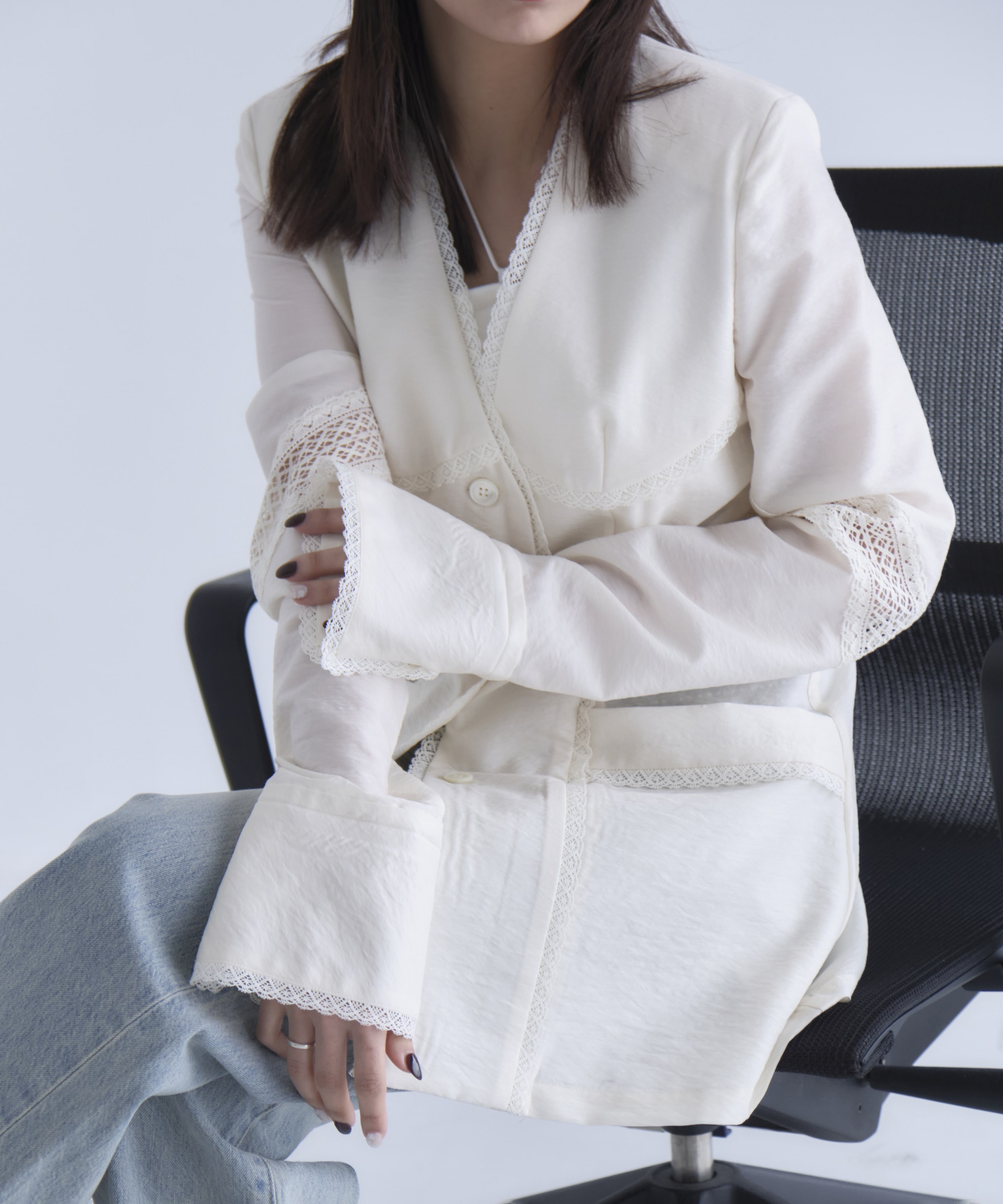 別注 LACE-PANELED SHIRT JACKET FETICO