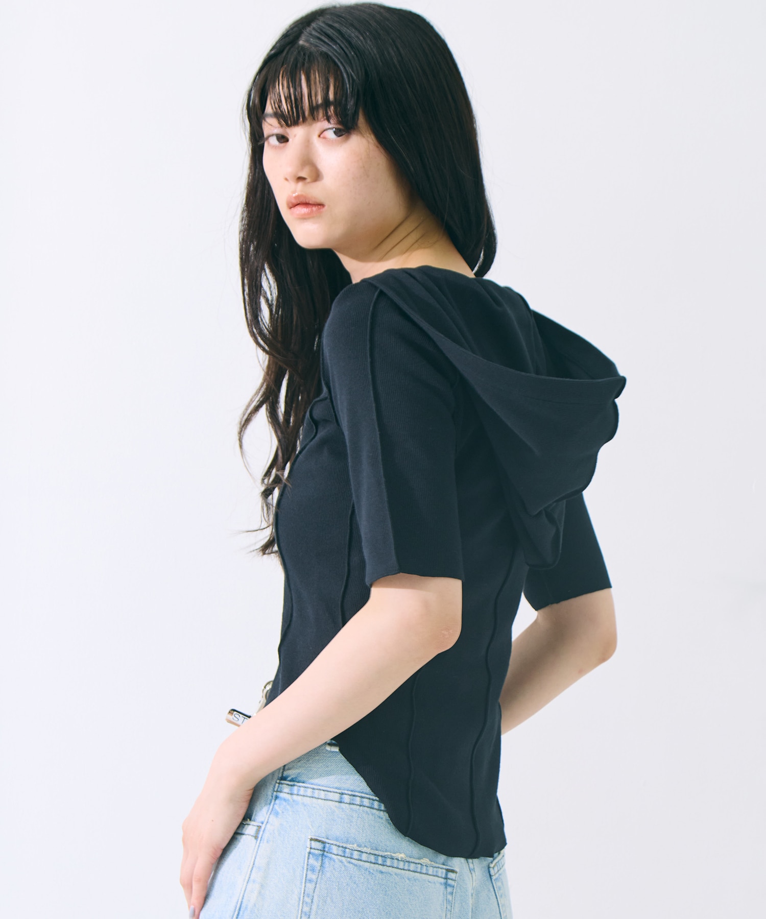 Zip Up Hoodie Rib Top STUDIOUS