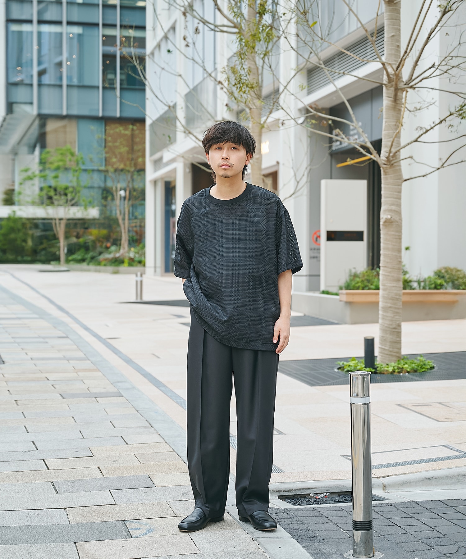 Sheer Tile Check Drawstring Short Sleeve Pullover CULLNI