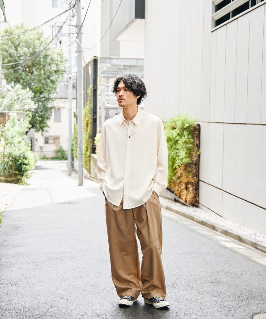 Double Satin Minimal Chin Tab Long Sleeve Shirt CULLNI