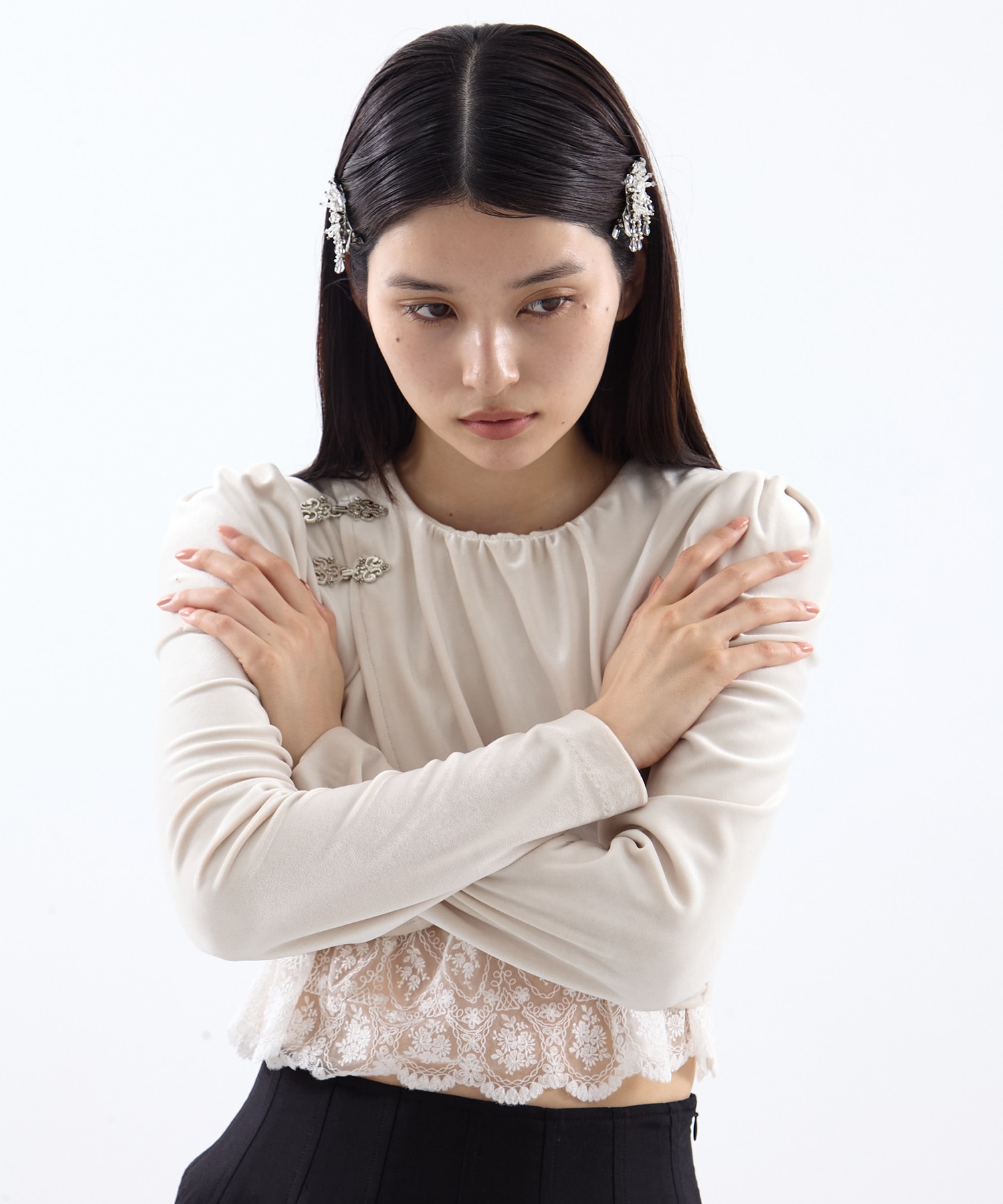 gather neck velour tops tanakadaisuke