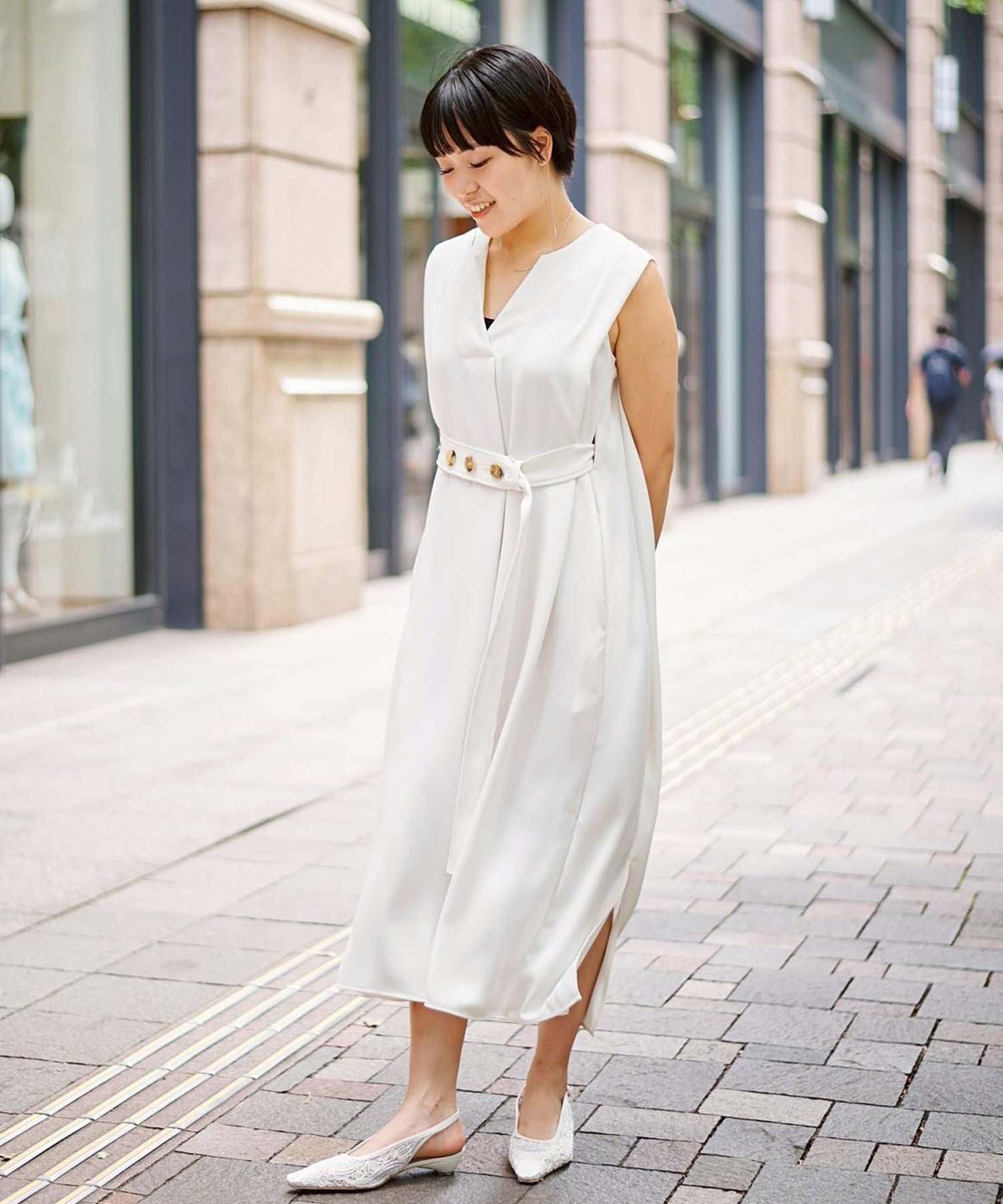 Back Satin Belted Dress STUDIOUS