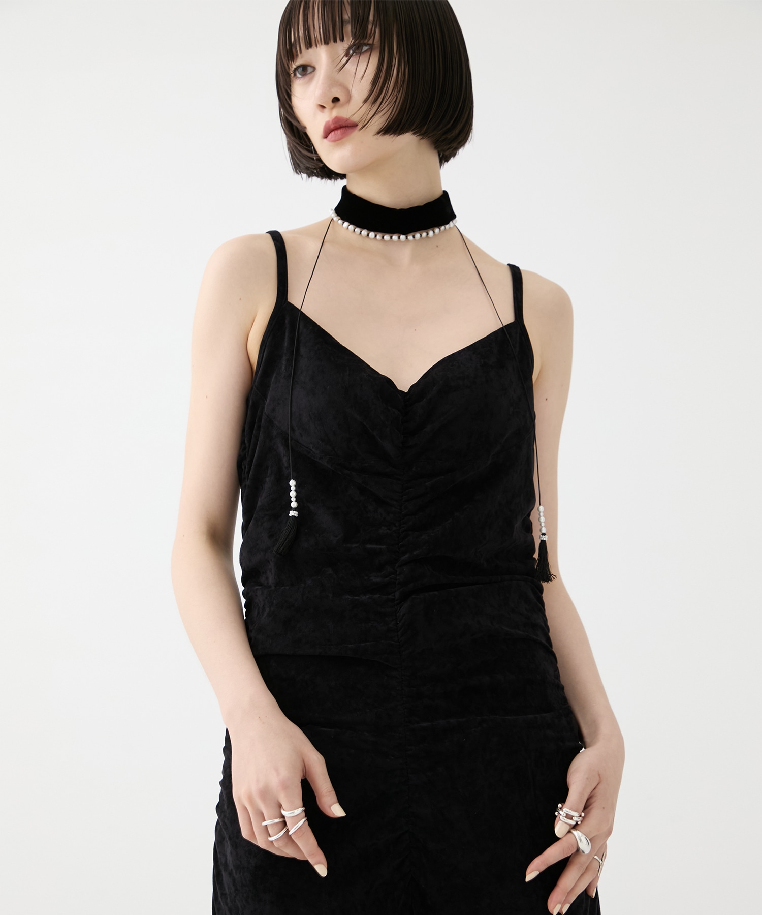 別注 VELOUR SHEER CUT HEM DRESS FETICO