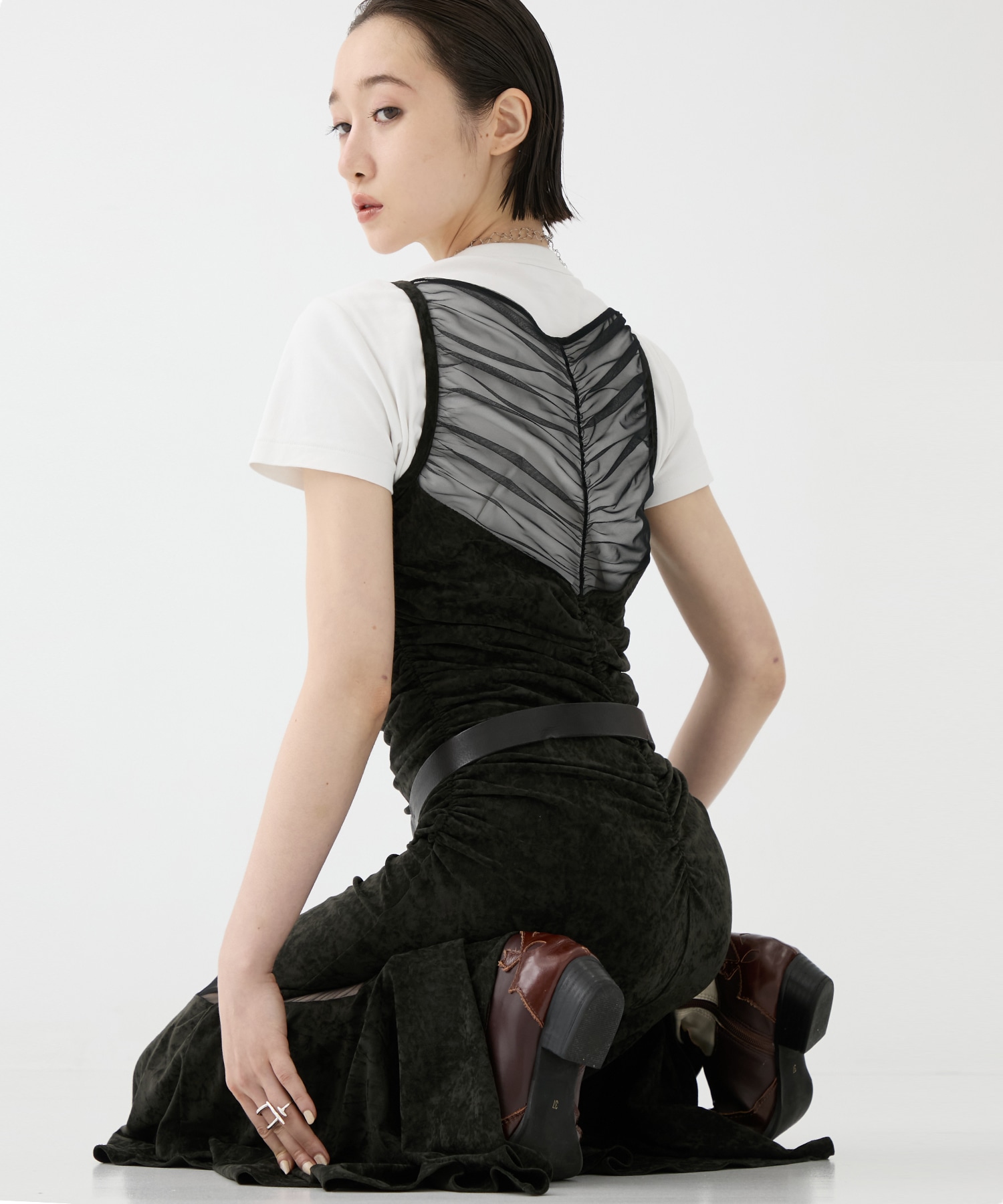 別注 VELOUR SHEER CUT HEM DRESS FETICO