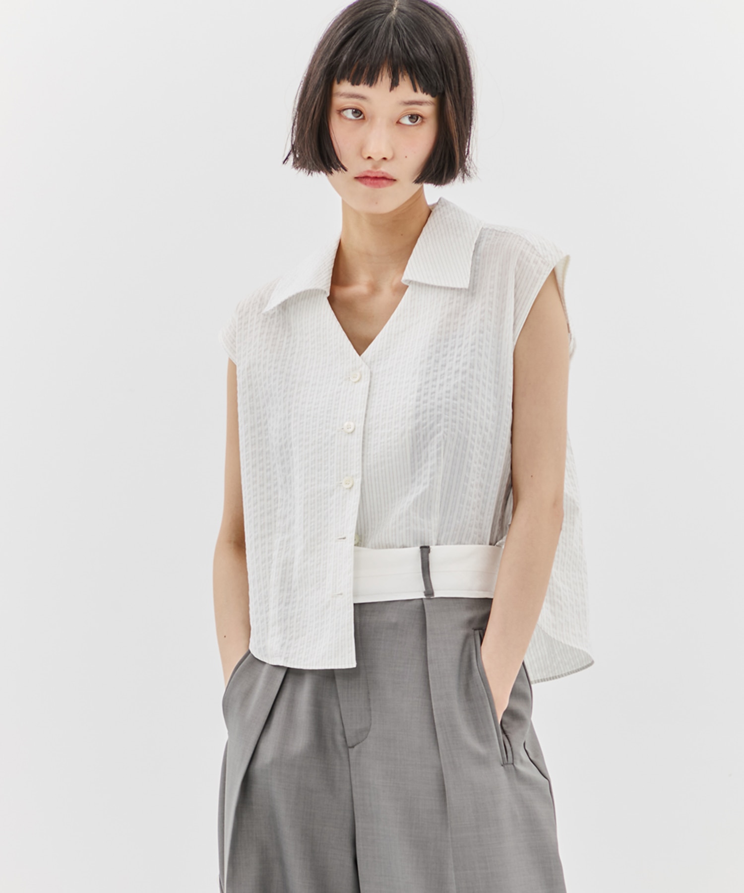 Seersucker Sleeveless Shirt STUDIOUS