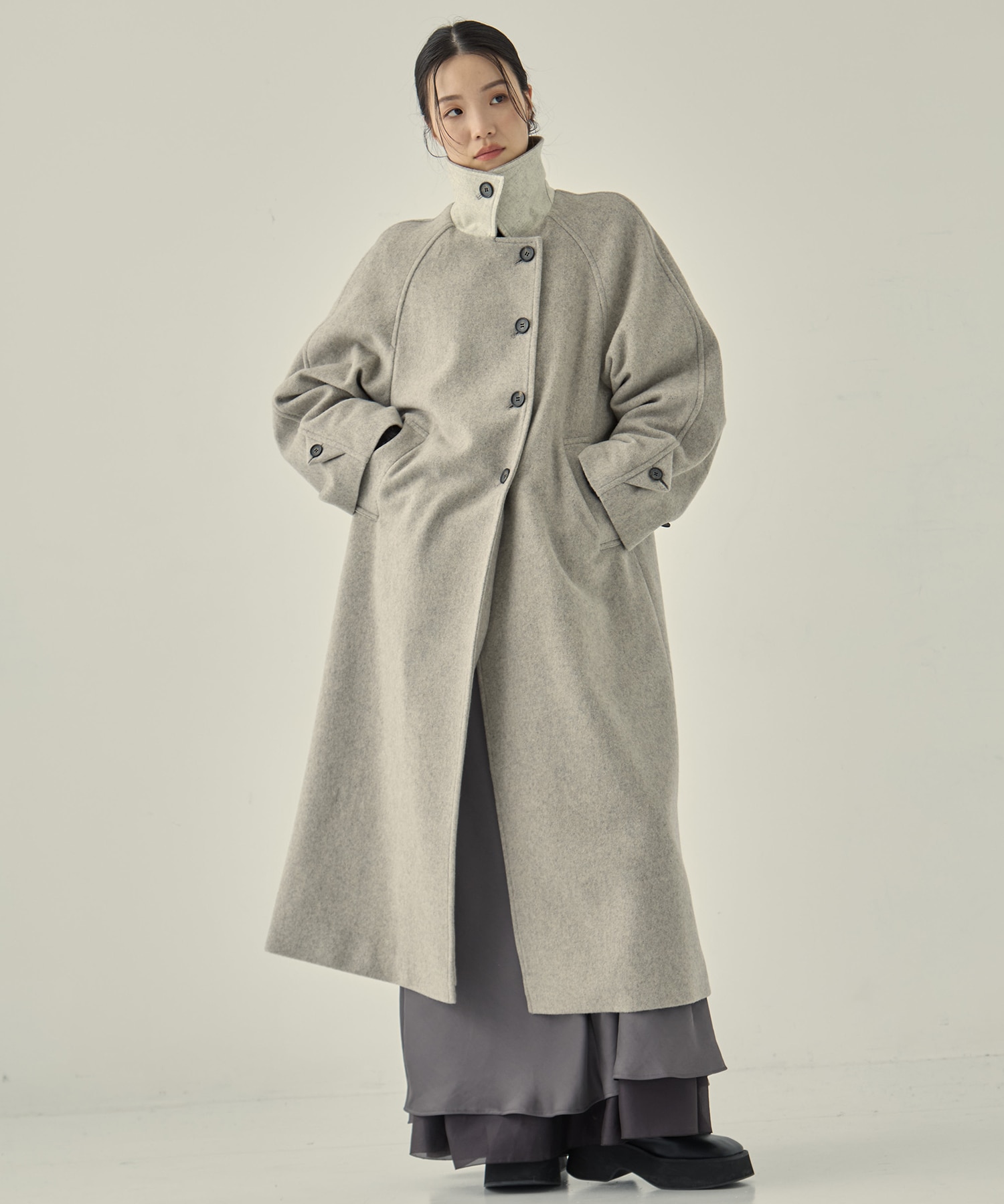 Stand Collar Wool Coat(1 LIGHT GREY): STUDIOUS: WOMENS｜ STUDIOUS
