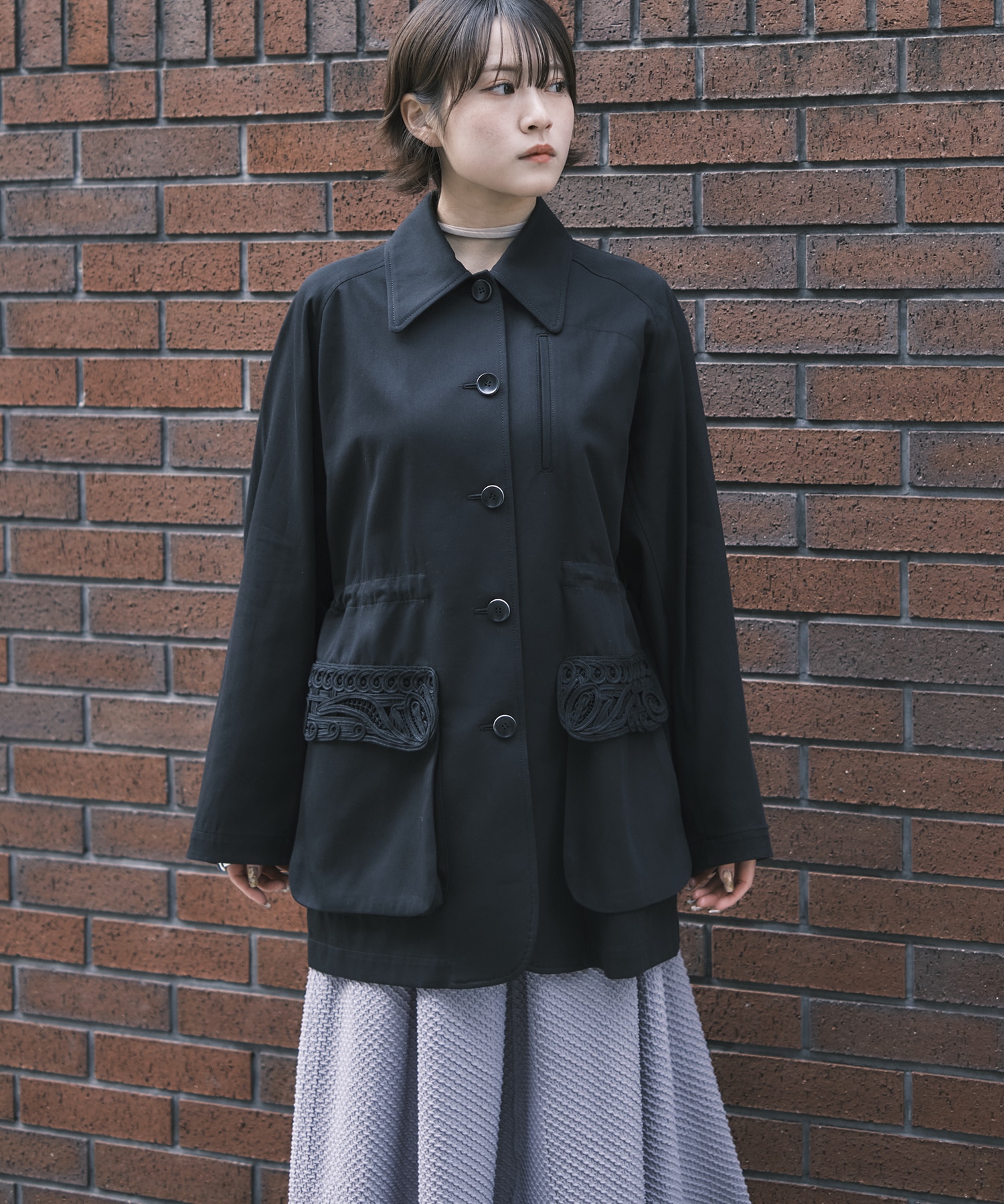 別注Cording Embroidery Detailed Middle Length Jacket Mame Kurogouchi