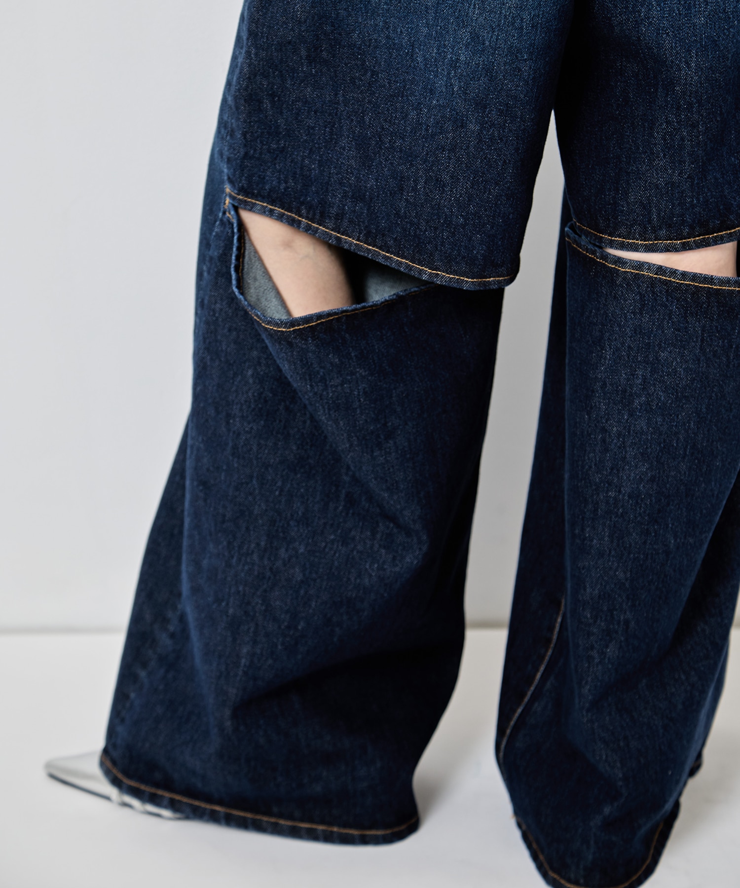 別注 WASHED DENIM CUT OUT WIDE PANTS JOHN LAWRENCE SULLIVAN