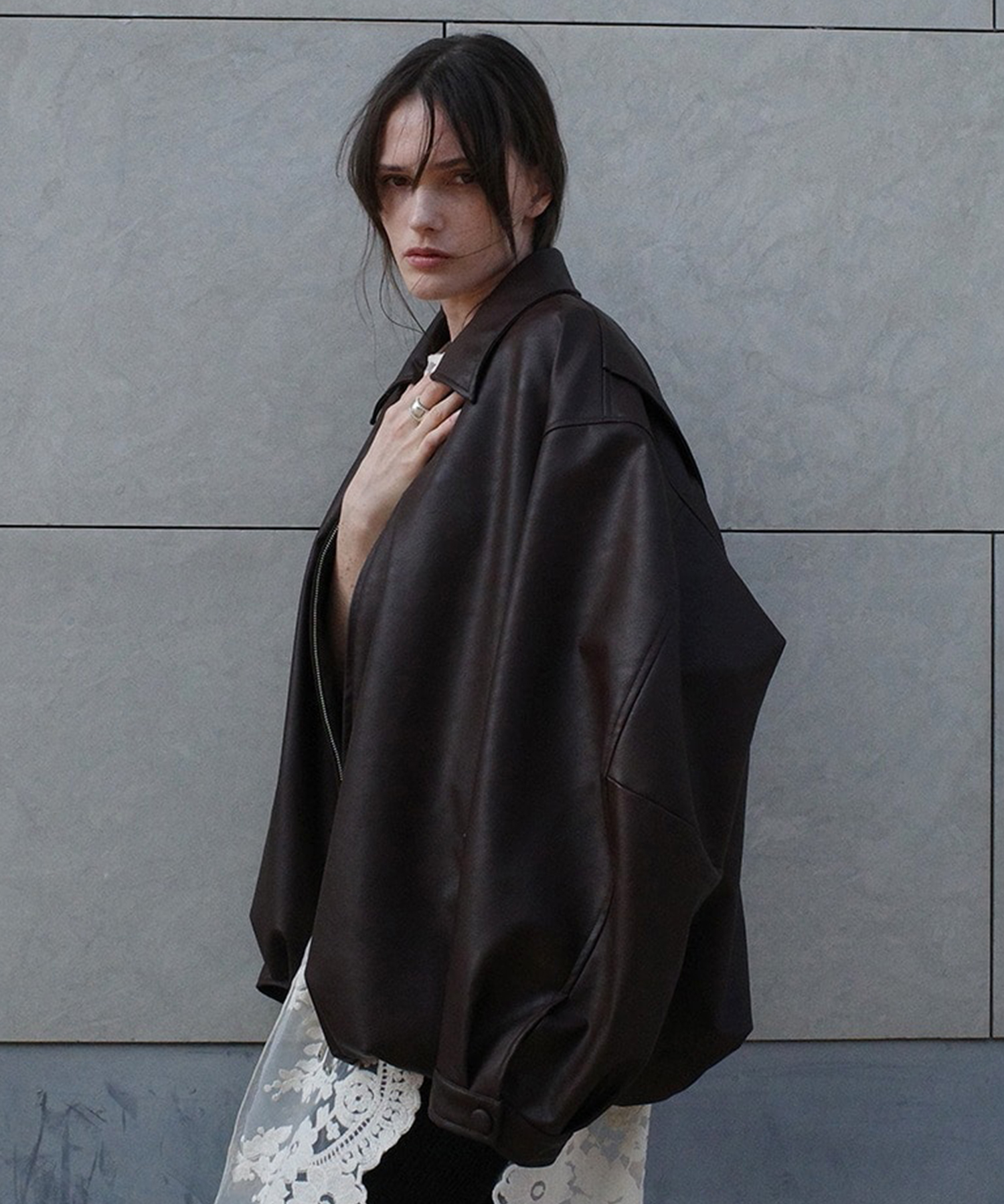 別注 FAKE LEATHER BALLOON JACKET CLANE