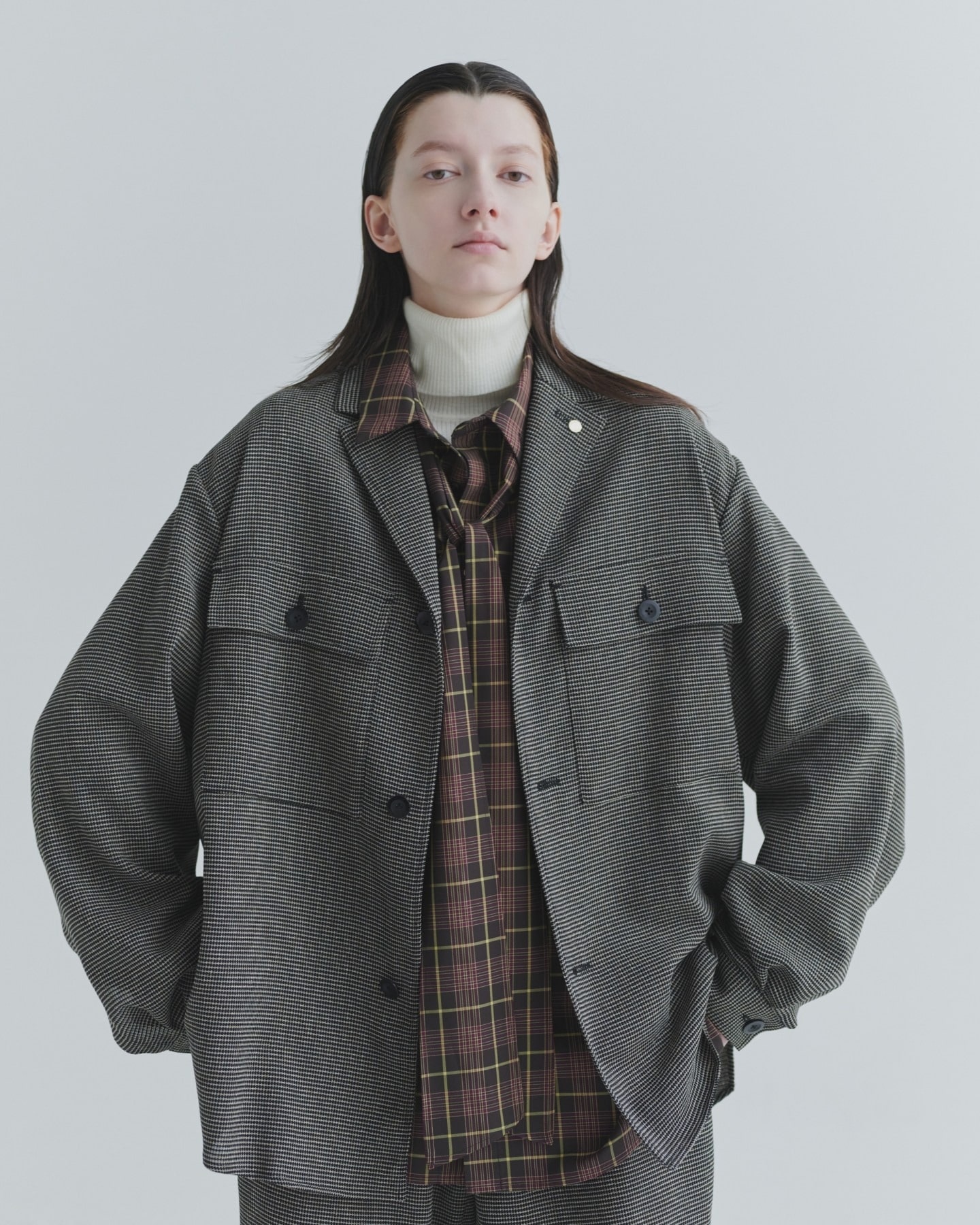Mix Yarn Mesh Notched Lapel Shirt Blouson CULLNI