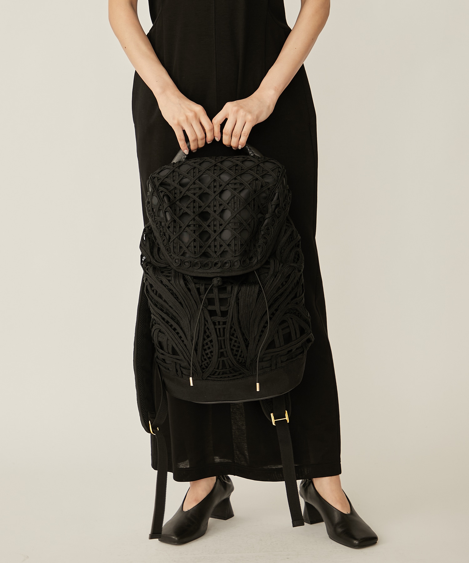 Cording Embroidery Backpack(FREE BLACK): Mame Kurogouchi: WOMENS