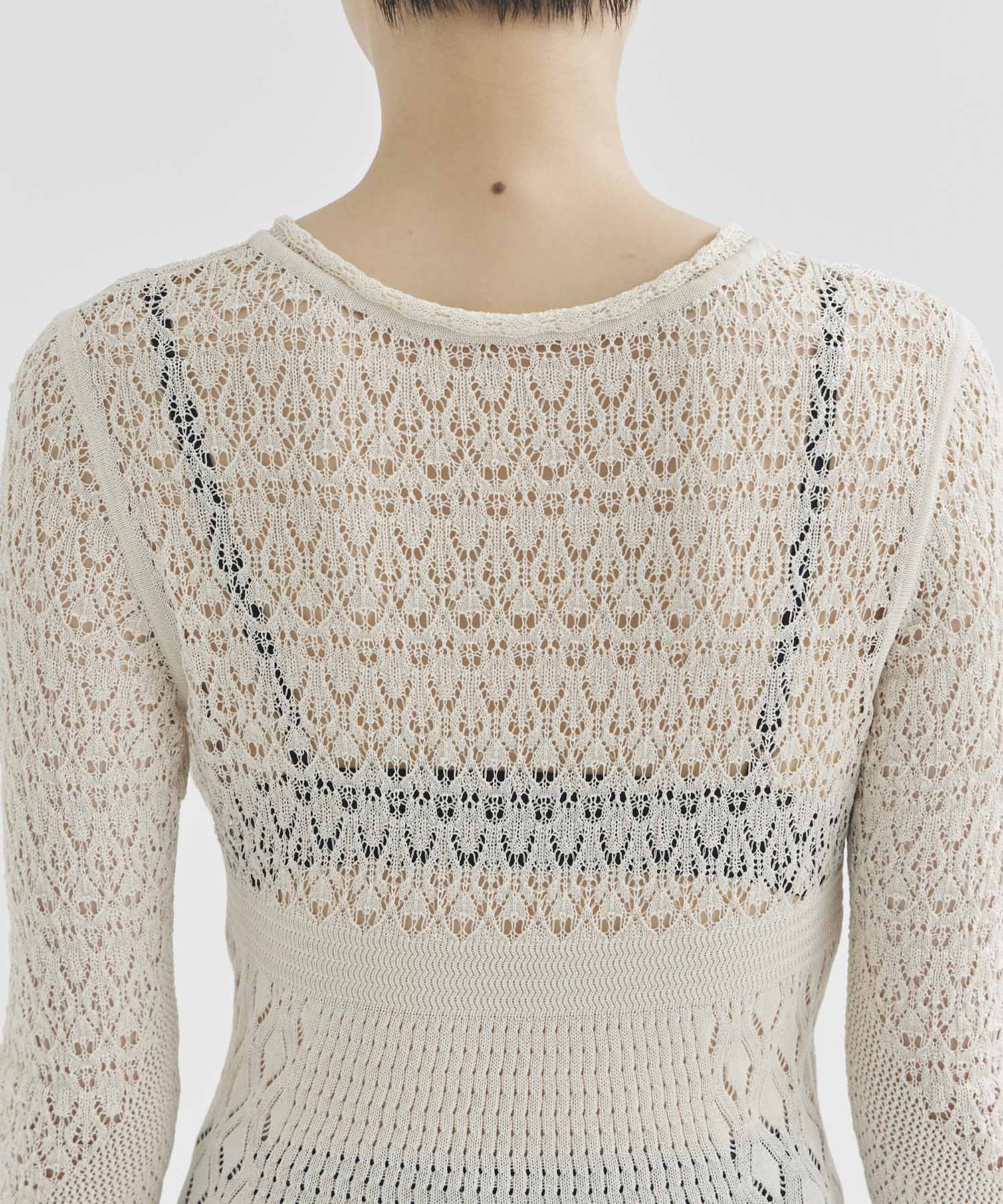 LACE KNIT V-NECK BODYSUITS FETICO