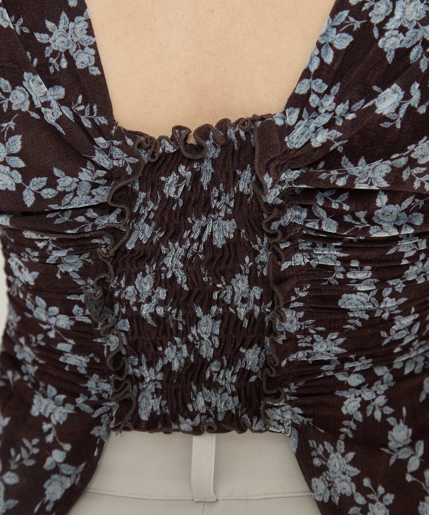 ROSE VELVET TULLE SHIRRING TOP FETICO