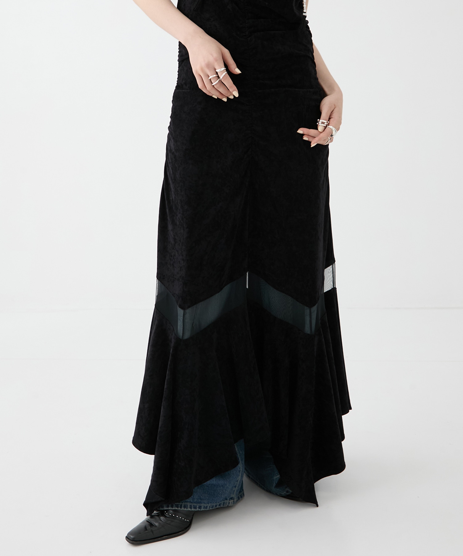 別注 VELOUR SHEER CUT HEM DRESS FETICO