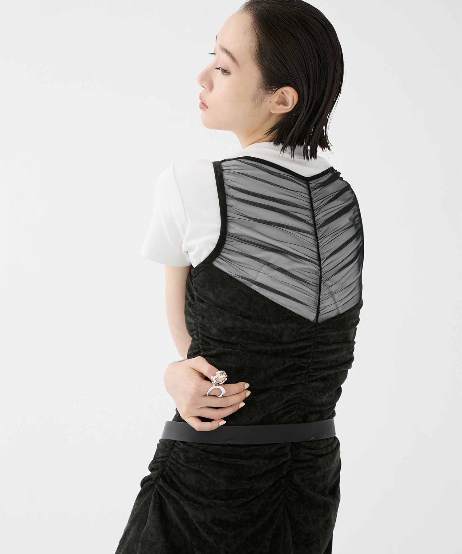 別注 VELOUR SHEER CUT HEM DRESS FETICO