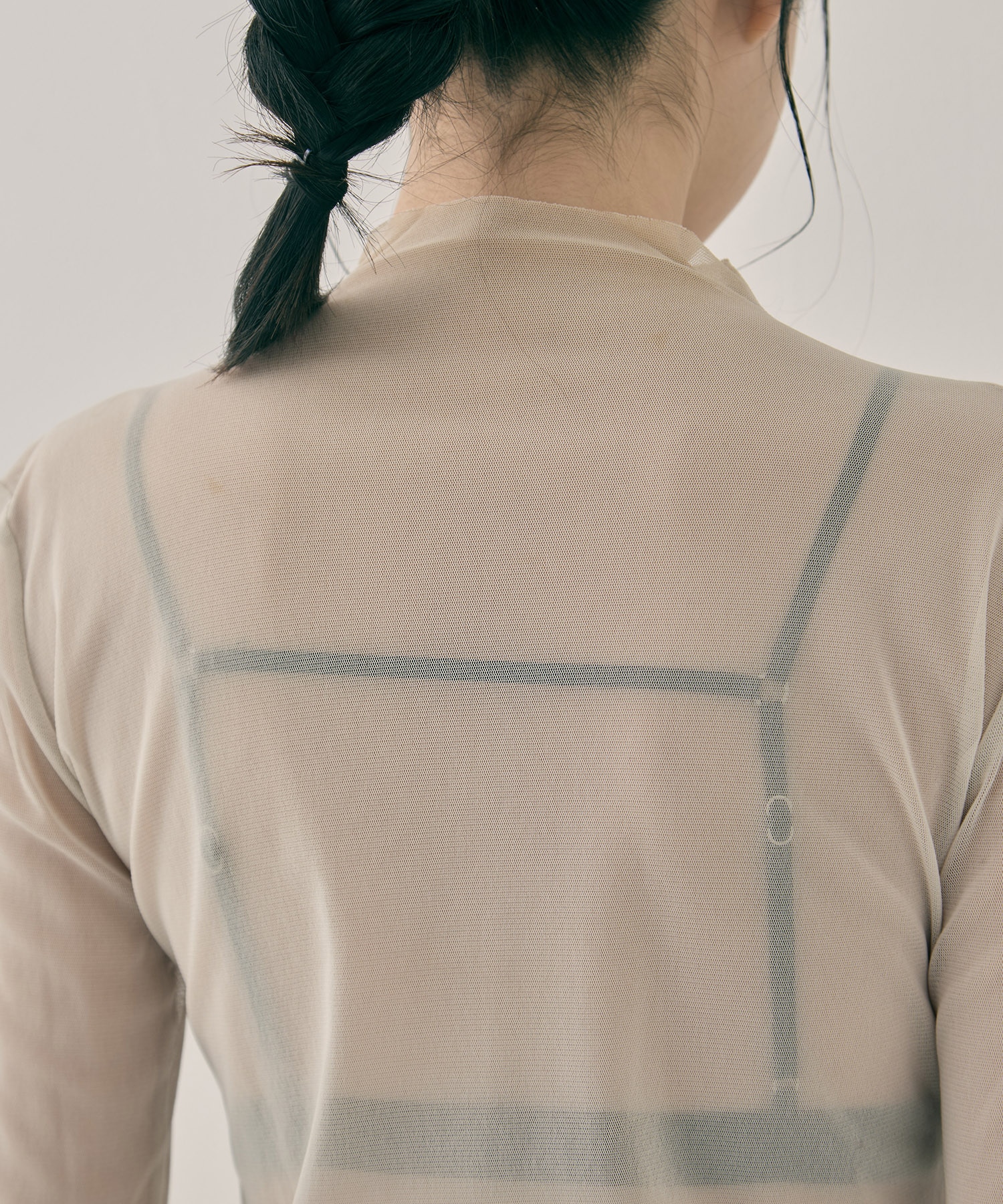 lace up sleeve sheer tops Beige tanakadaisuke