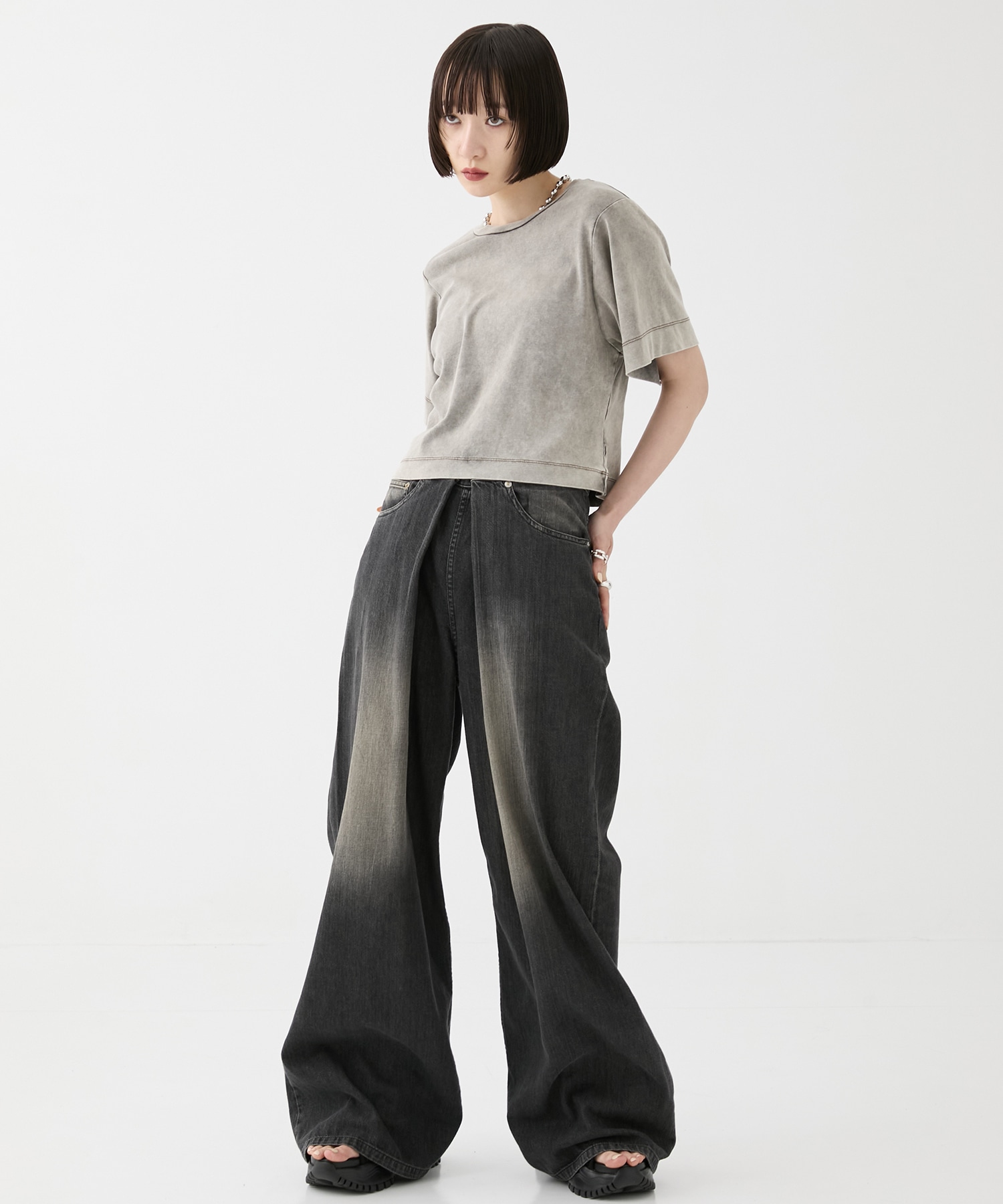別注 WASHED DENIM FOLDED WIDE PANTS (SHORT LENGTH) JOHN LAWRENCE SULLIVAN