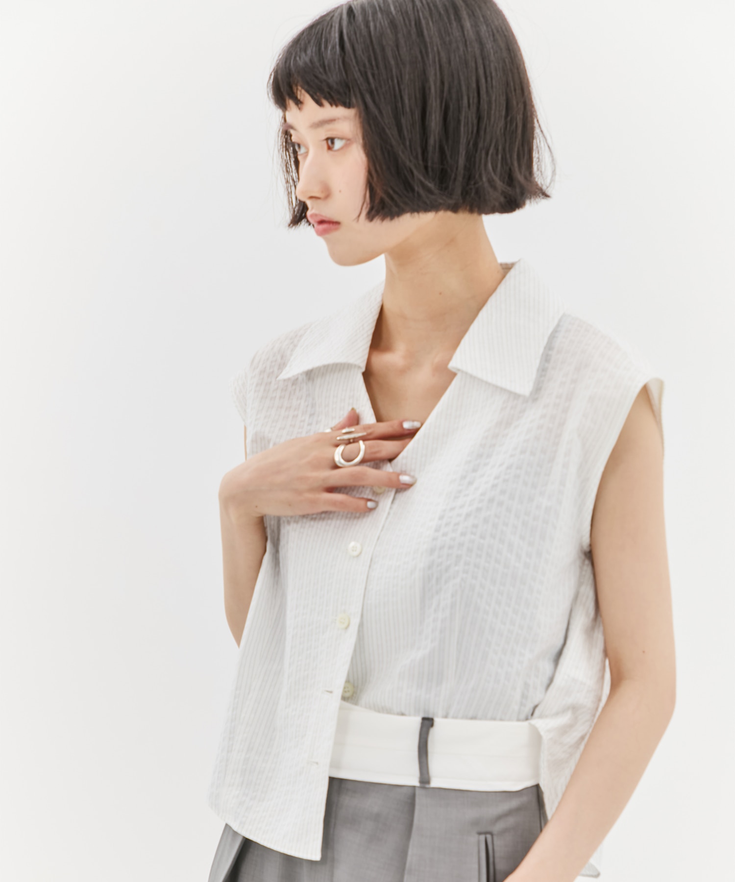 Seersucker Sleeveless Shirt STUDIOUS