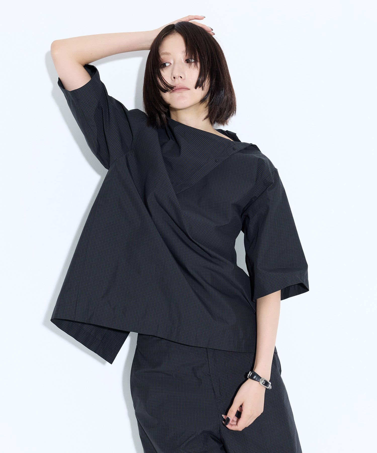 Typewriter check S/S blouse TOGA