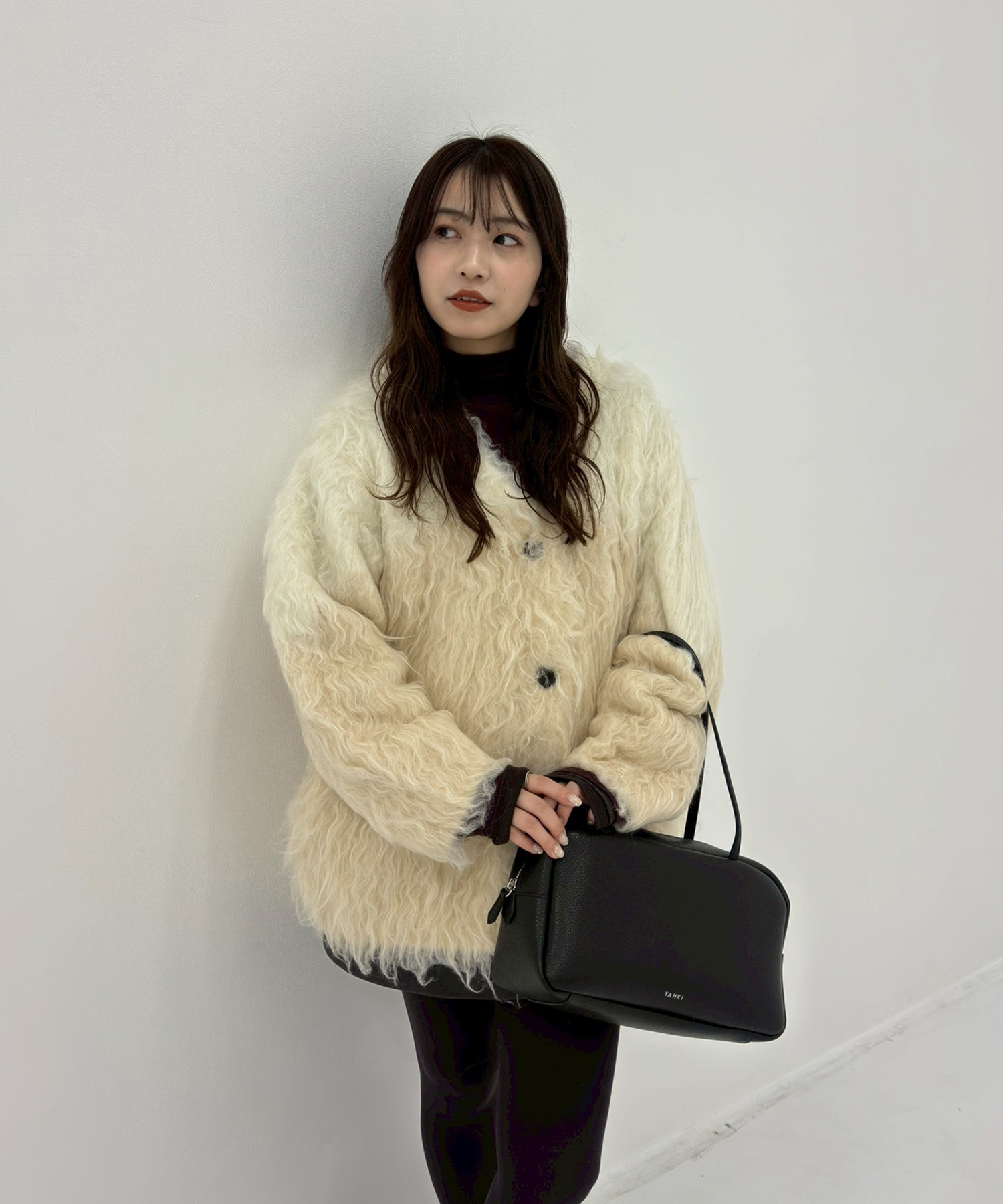 BI COLOR SHAGGY KNIT CARDIGAN CLANE