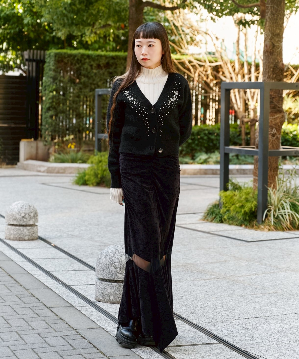 Jacquard-knit V-neck cardigan(36 BLACK): FETICO: WOMENS｜ STUDIOUS