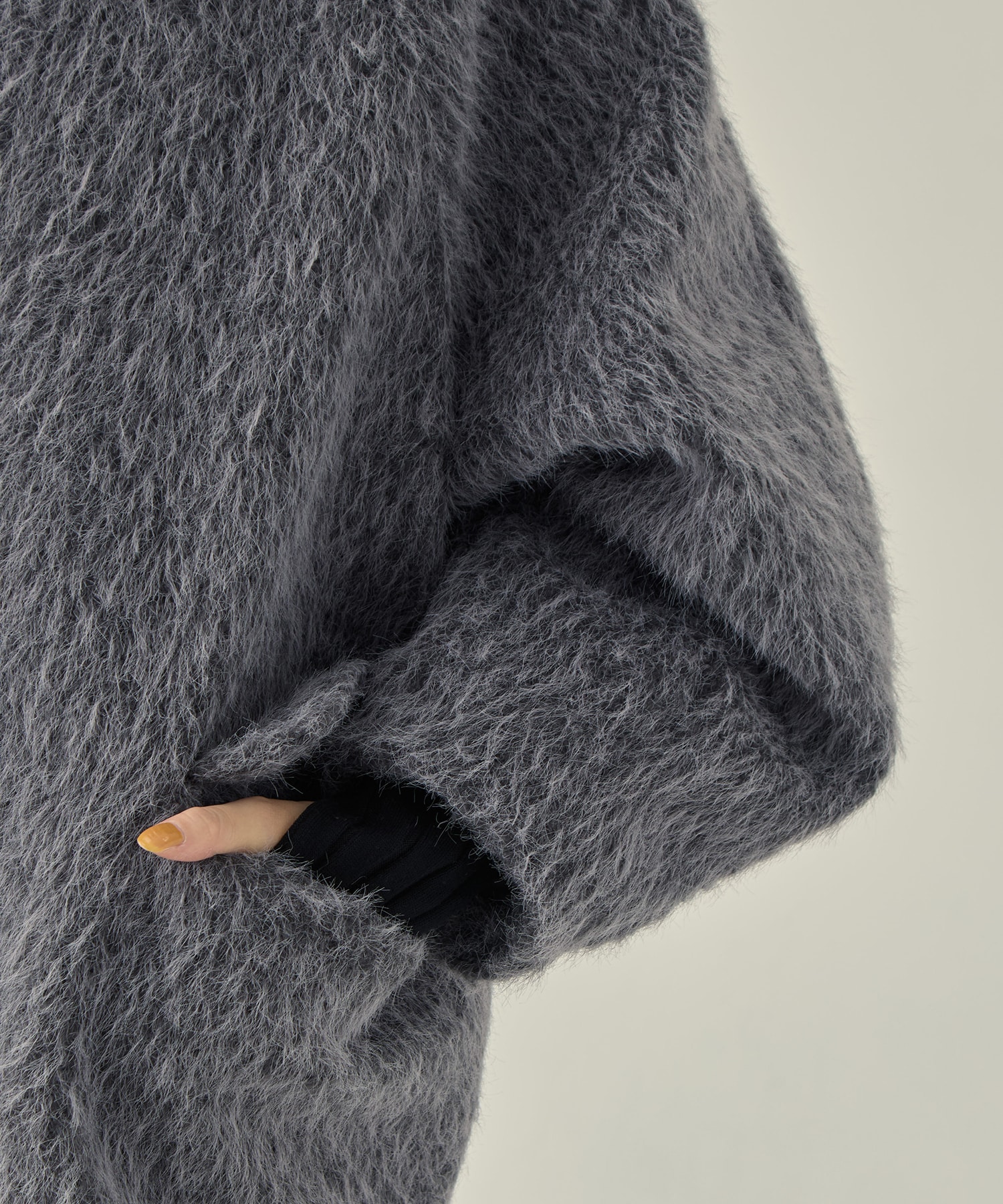 STAND COLLAR SHAGGY MIDDLE COAT STUDIOUS