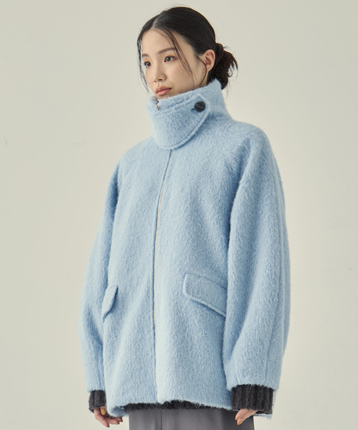 【WEB限定カラー】STAND COLLAR SHAGGY MIDDLE COAT STUDIOUS