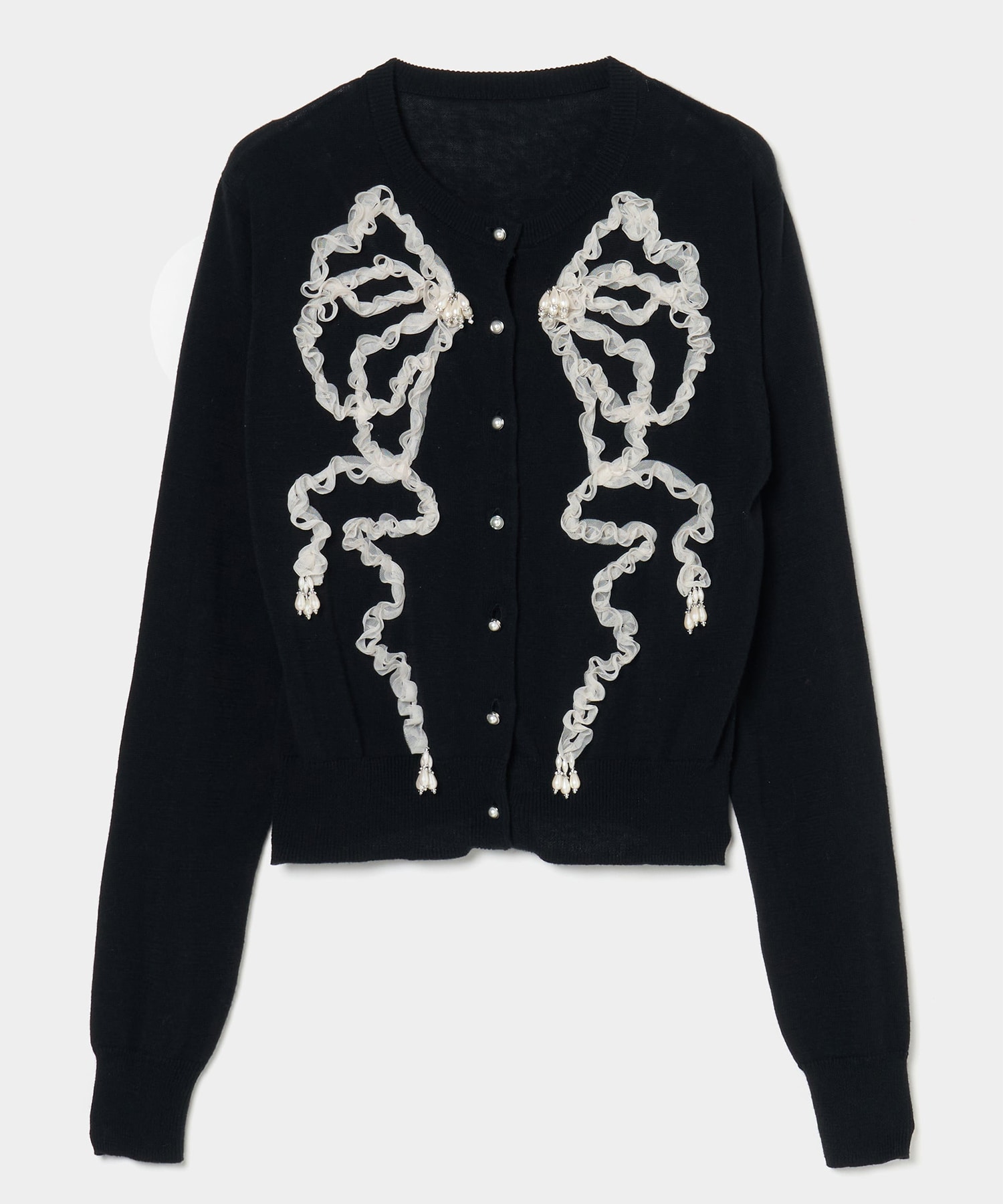 Ribbon tulle pearl embroidery cardigan tanakadaisuke